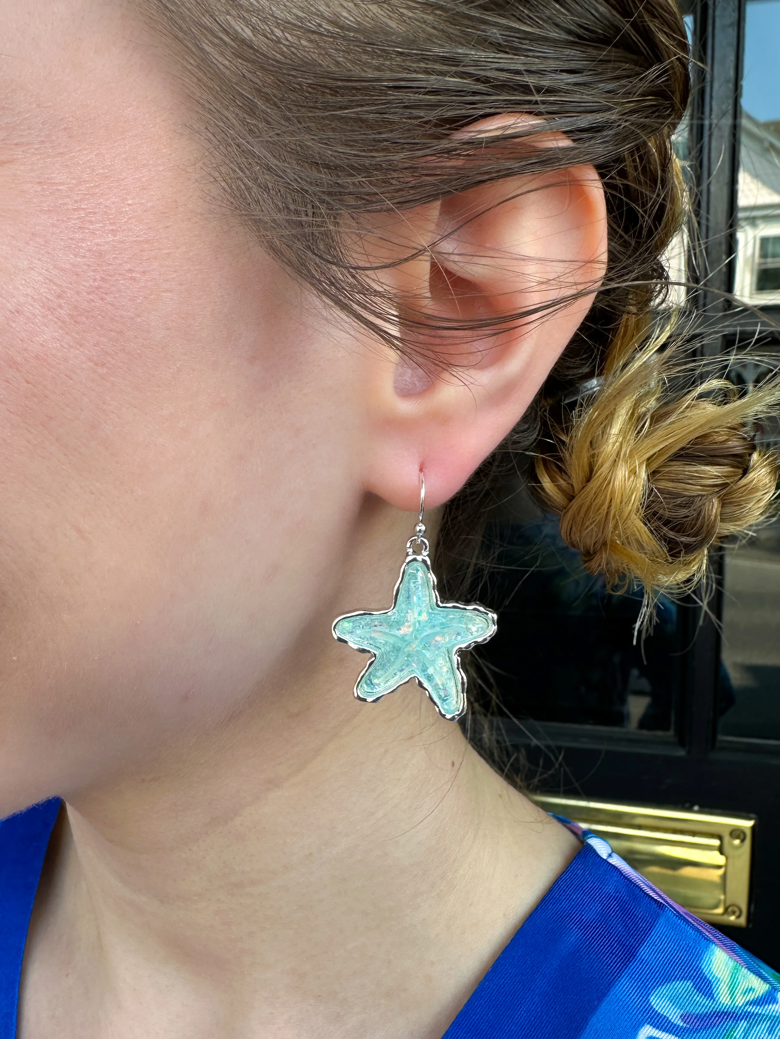 Aqua Sparkle Starfish Earrings