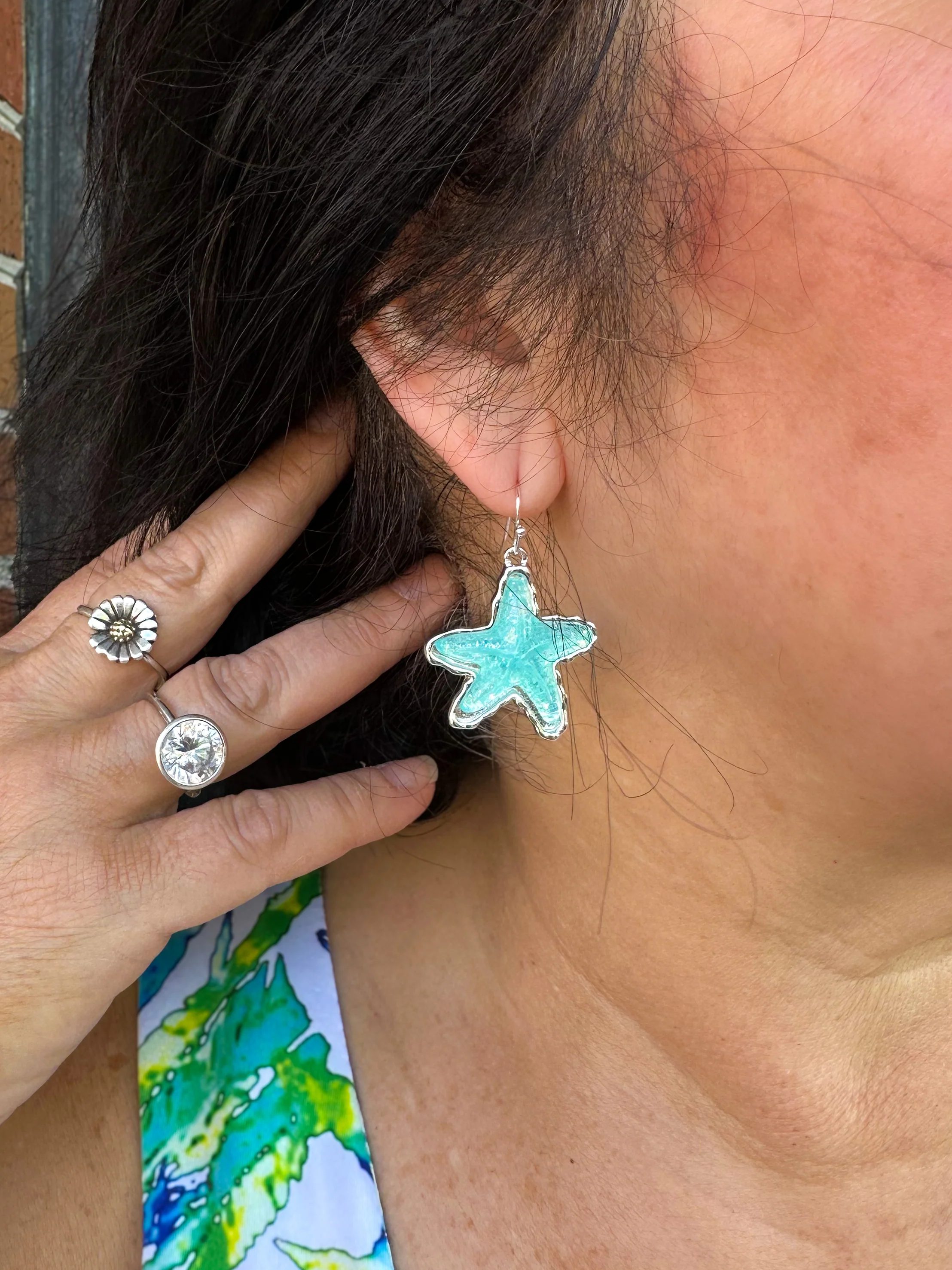 Aqua Sparkle Starfish Earrings - Image 3