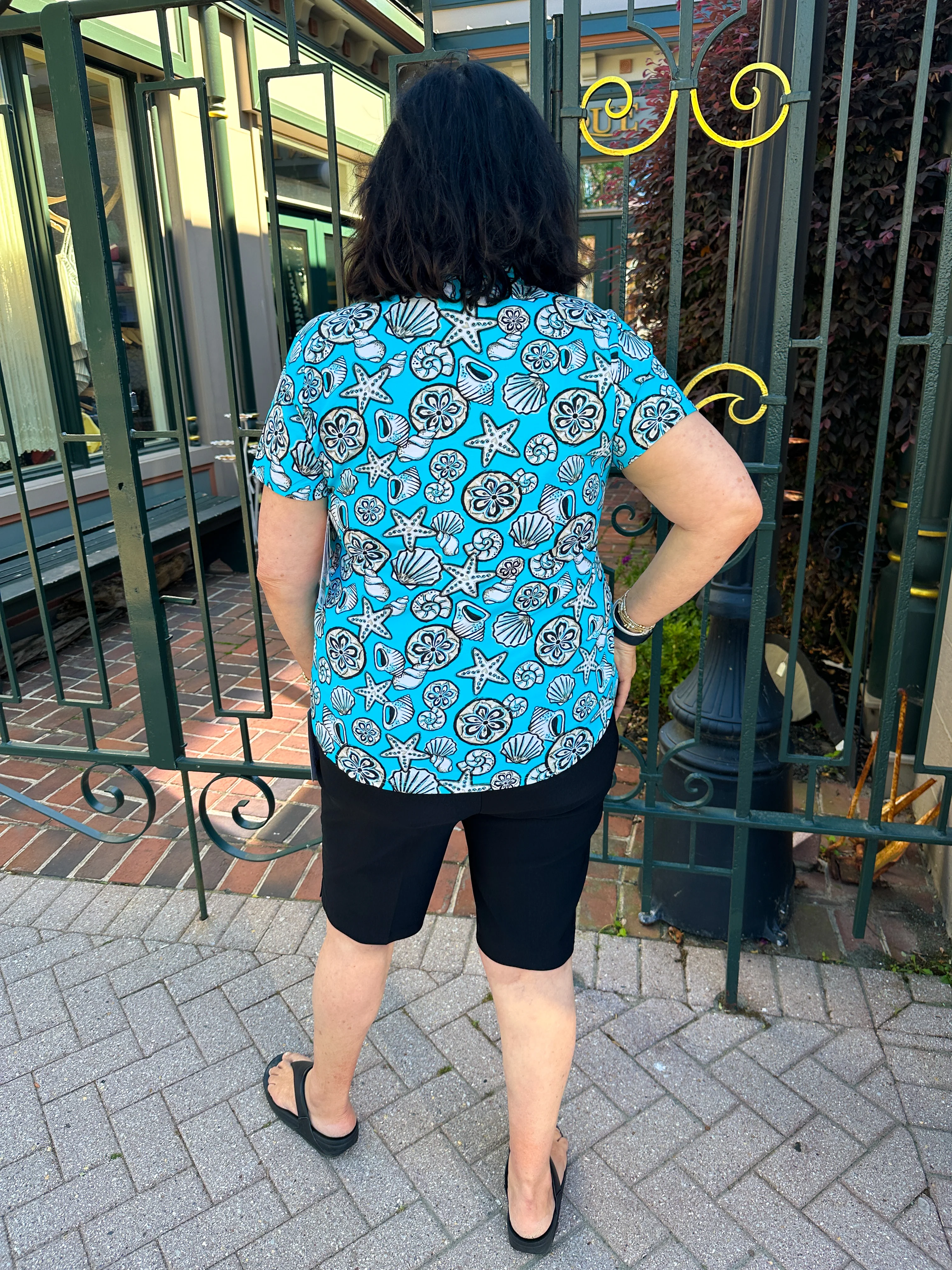 Lulu B Clear Turquoise Shells Short Sleeve Collar Top - Image 3