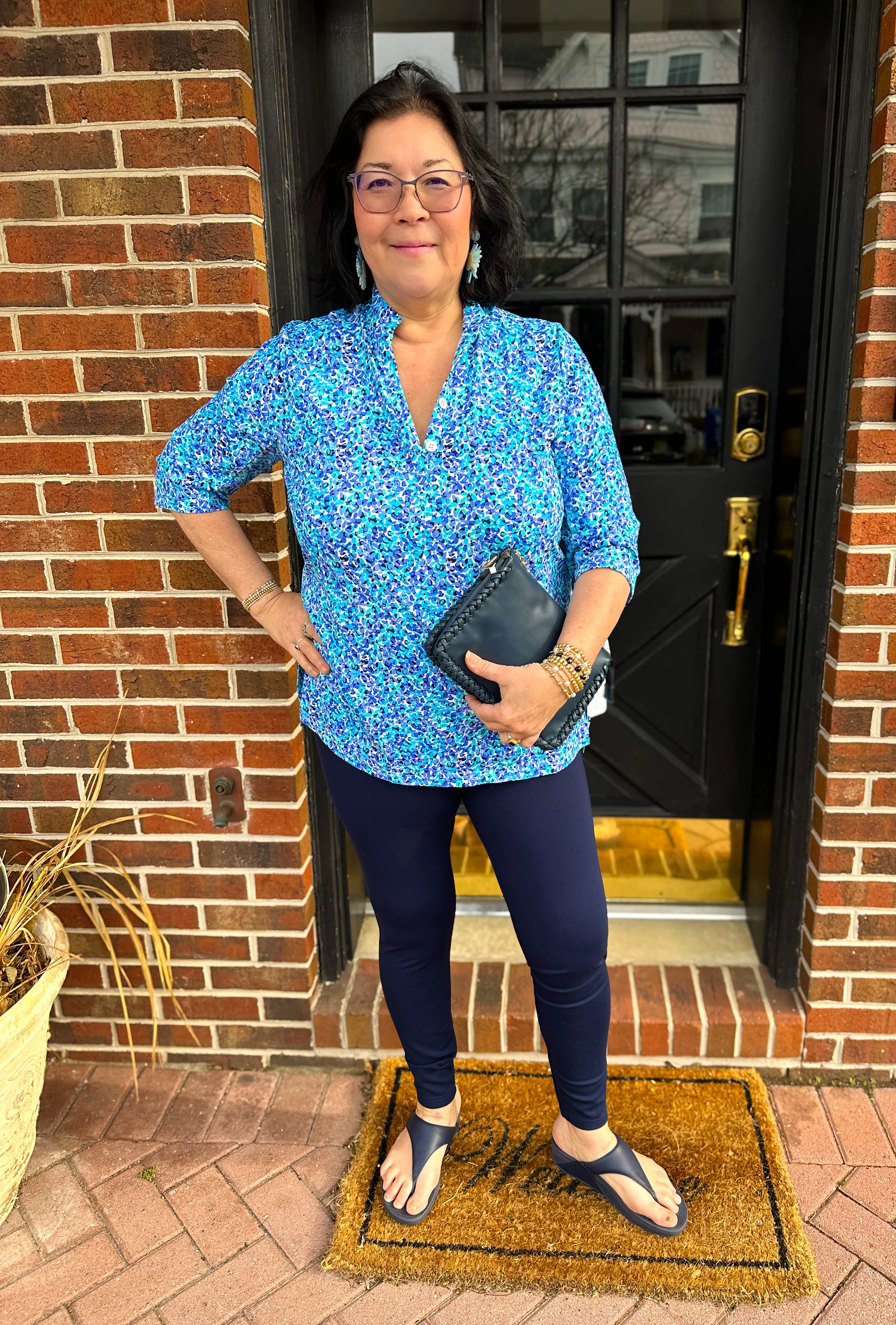 Beachtime by Lulu B Blue Floral Button Tunic - Image 2