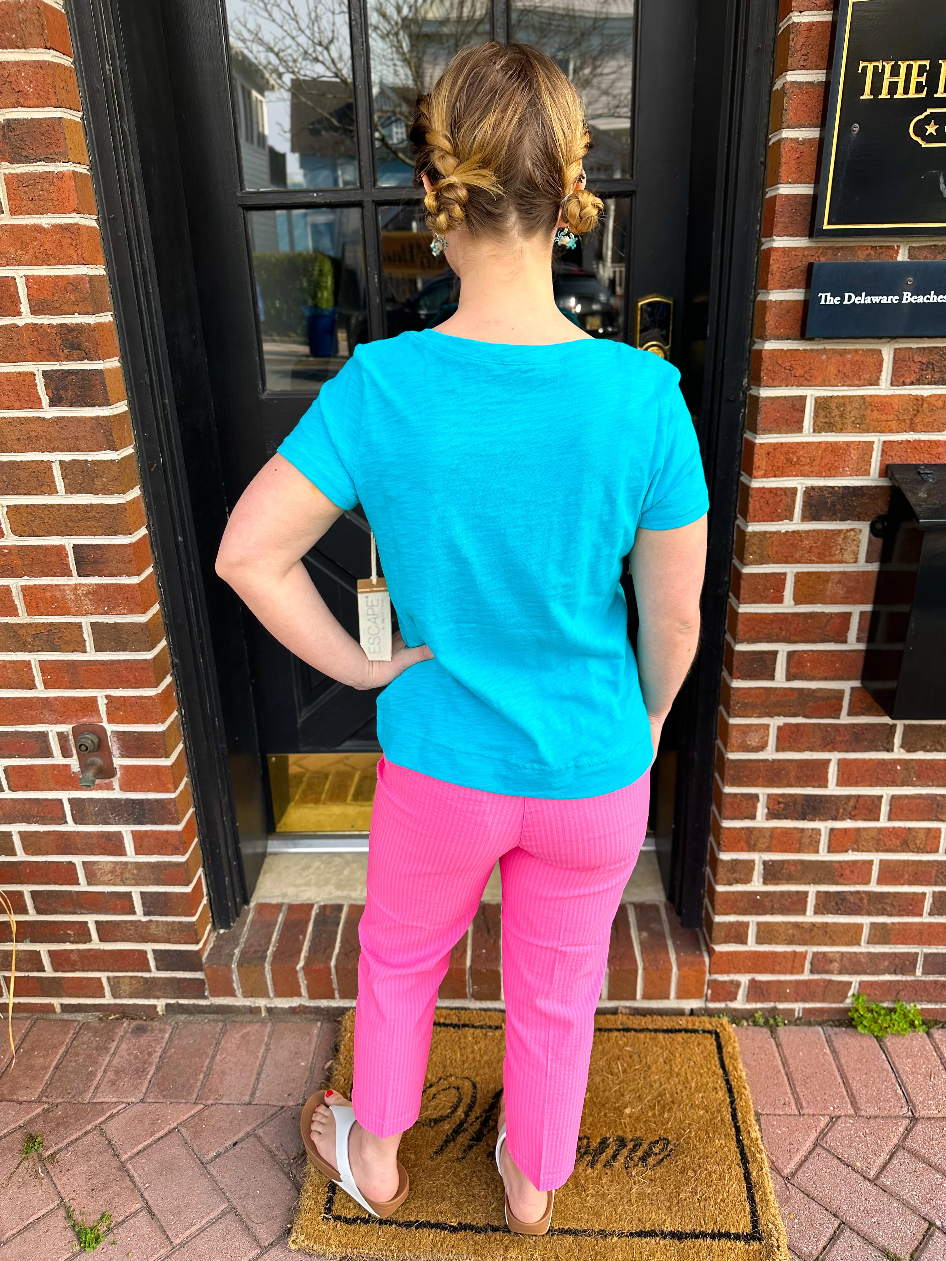 Beachtime by Lulu B Bright Hot Pink Seersucker Capri - Image 17