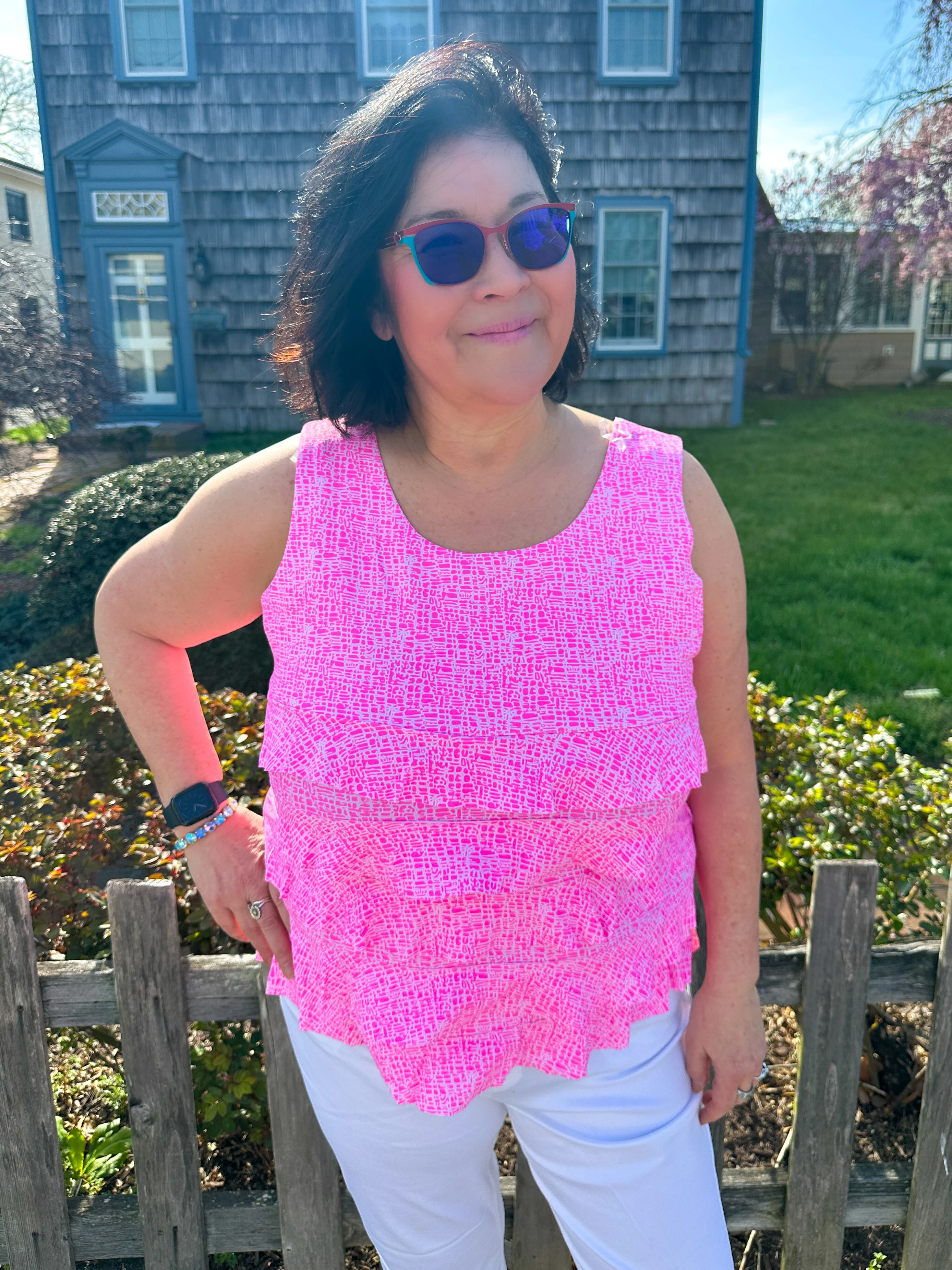 Beachtime by Lulu B Cha Cha Tank Pink Abstract