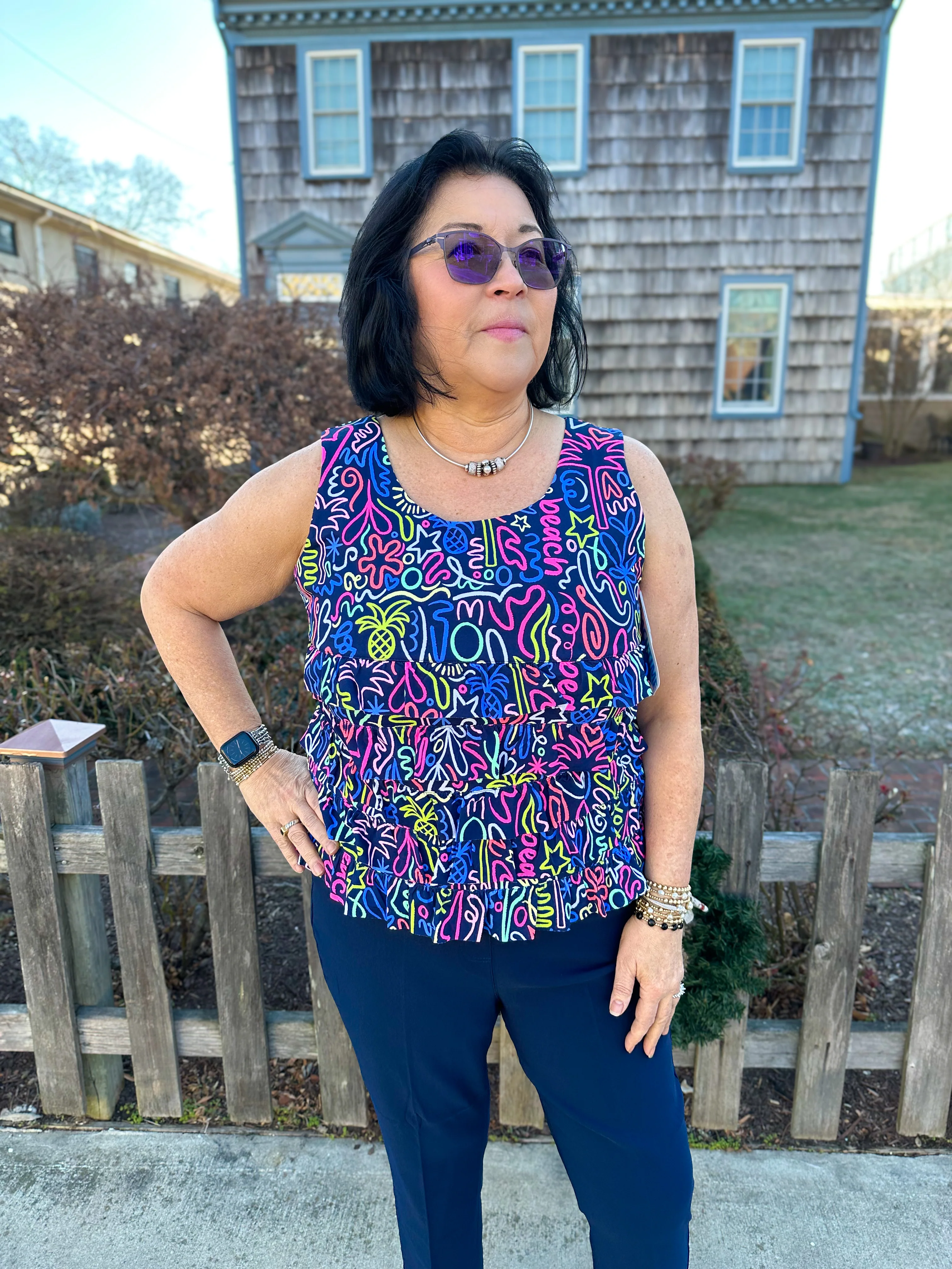 Beachtime by Lulu B Cha Cha Tank Navy Neon Abstract - Image 4