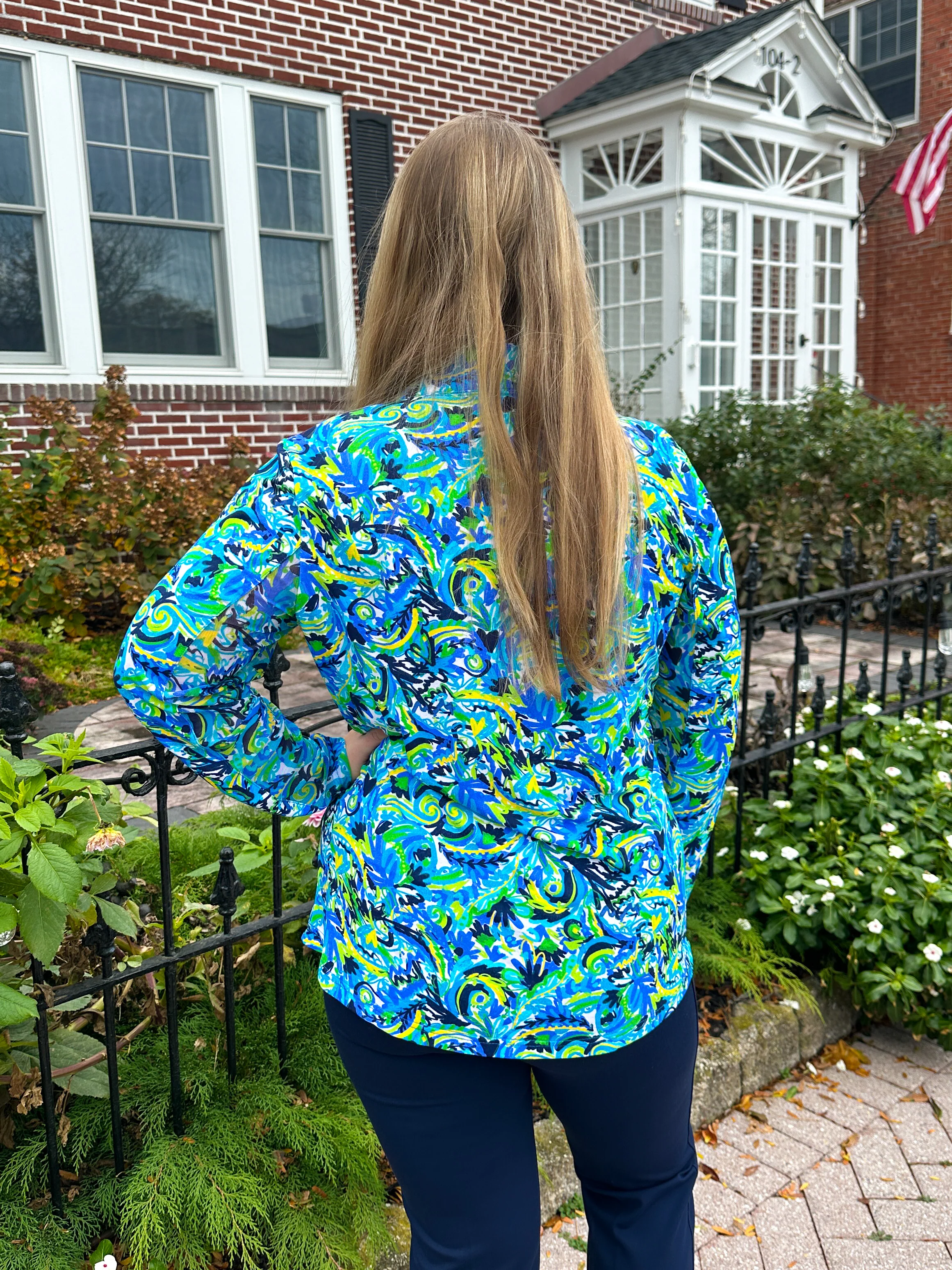 Beachtime by Lulu B Multicolor Abstract Quarter Zip-Up Pull-Over - Image 4