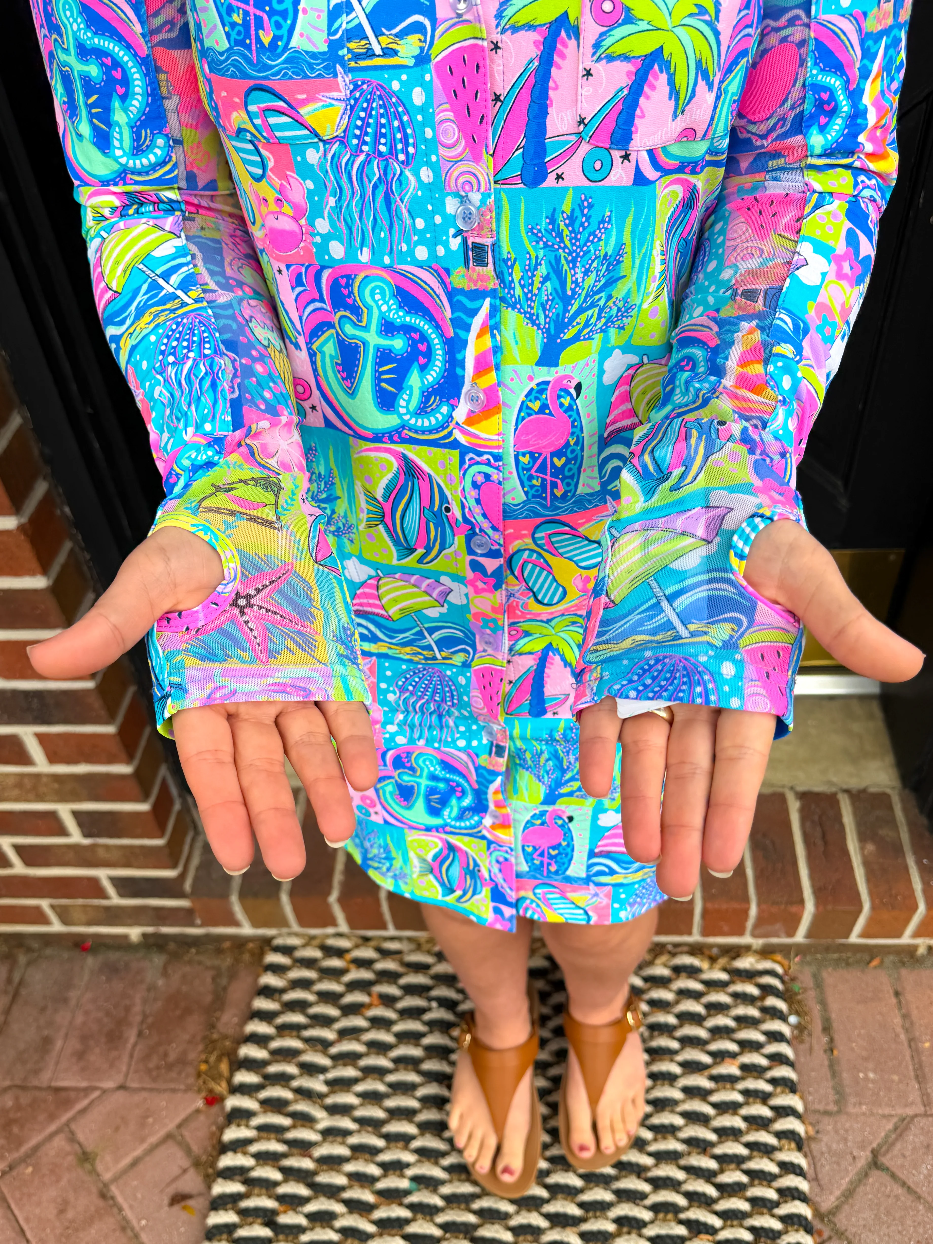 Beachtime by Lulu B Modern Mosaic Long Sleeve Collar Dress - Image 6