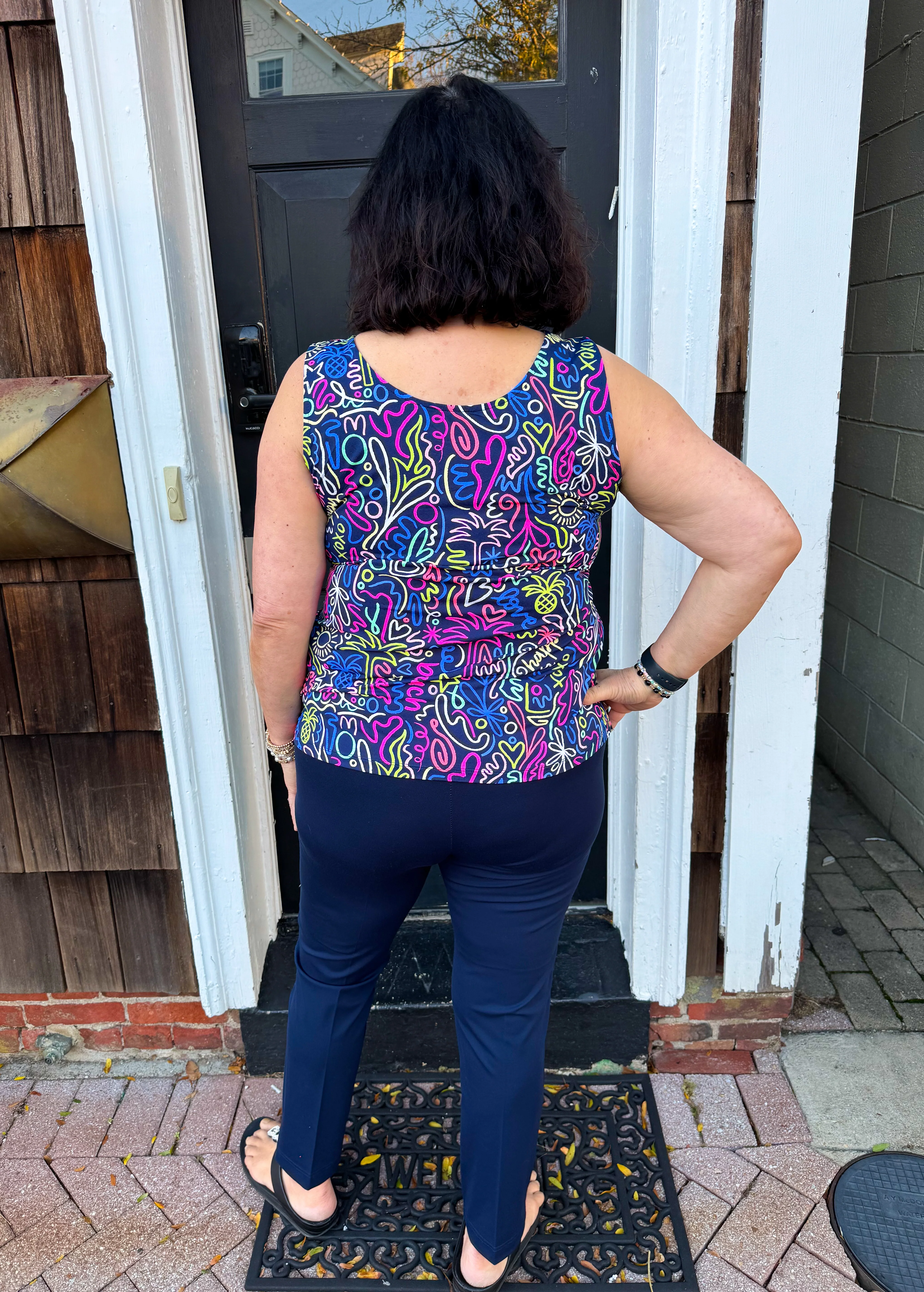 Beachtime by Lulu B Navy Neon Abstract Basic Tank - Image 3