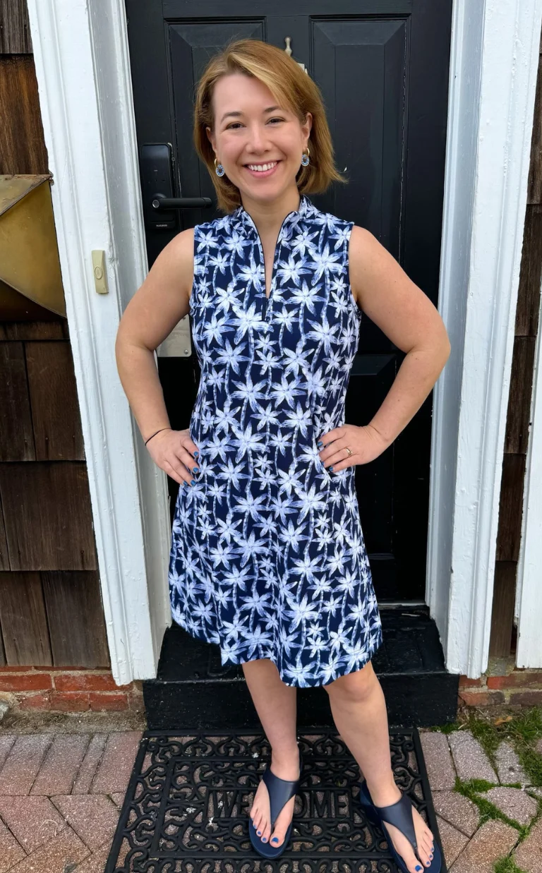 Beachtime by Lulu B Navy Palm Sleeveless Quarter Zip Dress