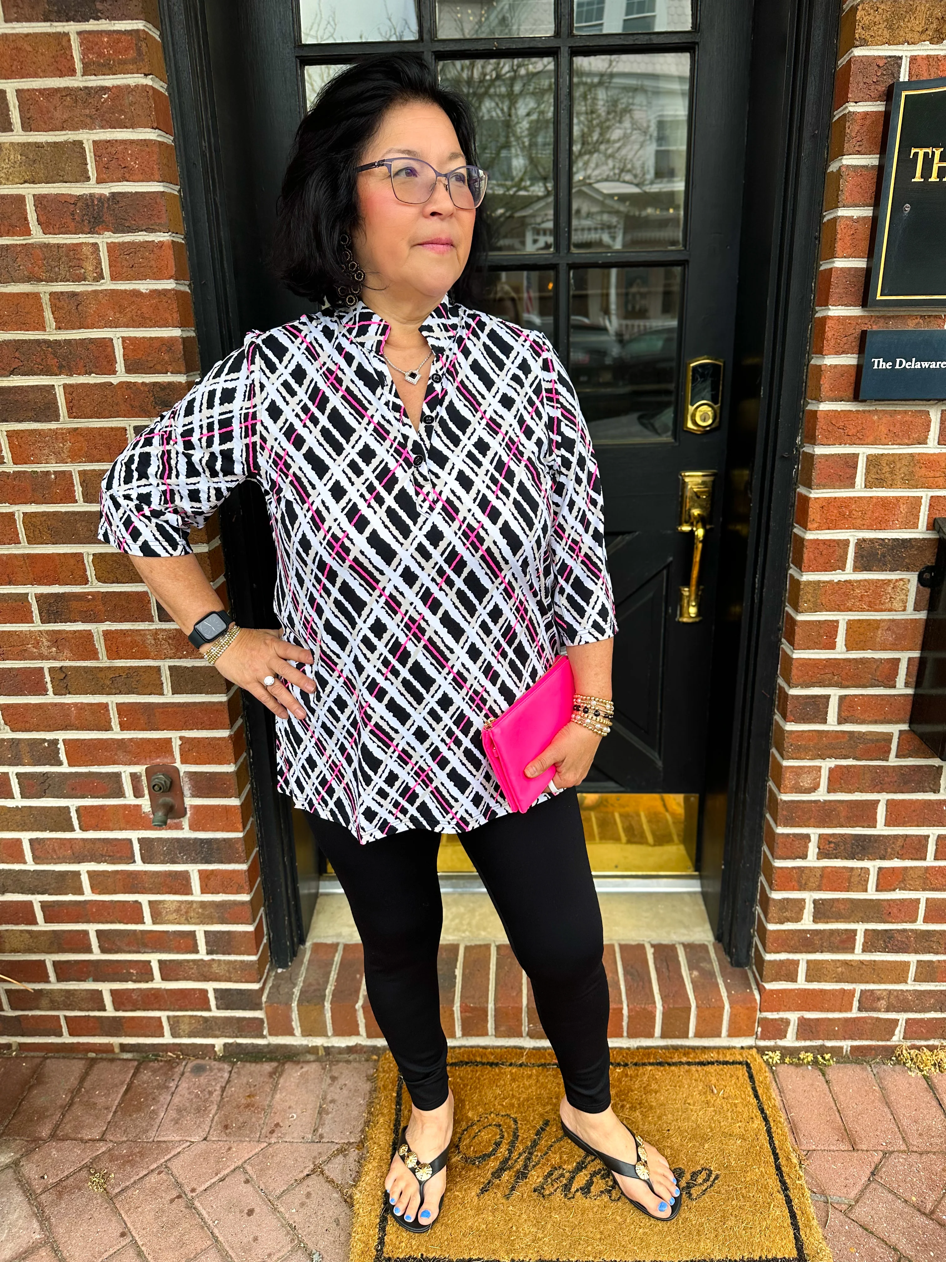 Beachtime by Lulu B Neutral Plaid Button Tunic - Image 2