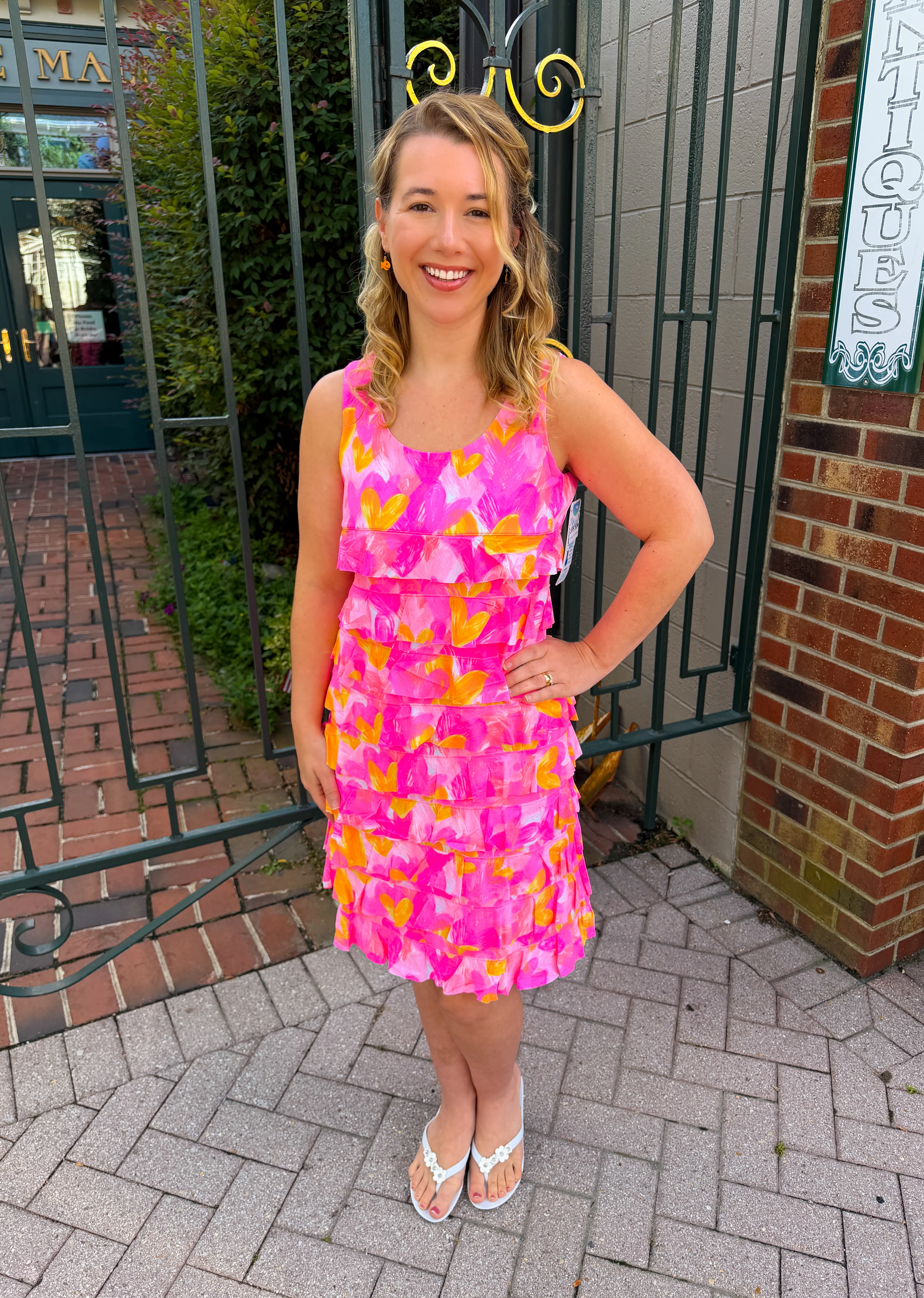 Beachtime by Lulu B Pink and Orange Hearts Cha Cha Dress
