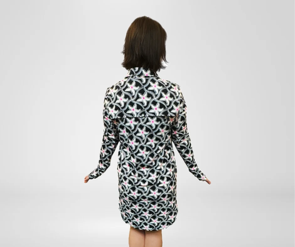 Beachtime by Lulu B Pink Starfish Long Sleeve Collar Dress - Image 3