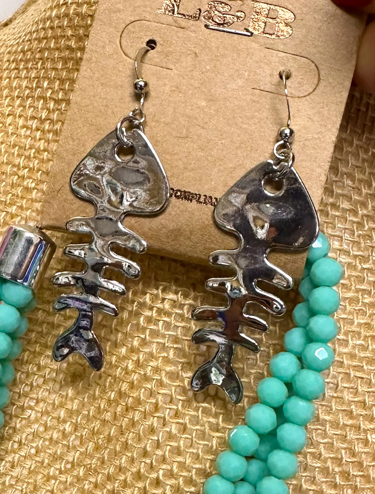 Beaded Teal Fish Necklace and Earring Set - Image 4