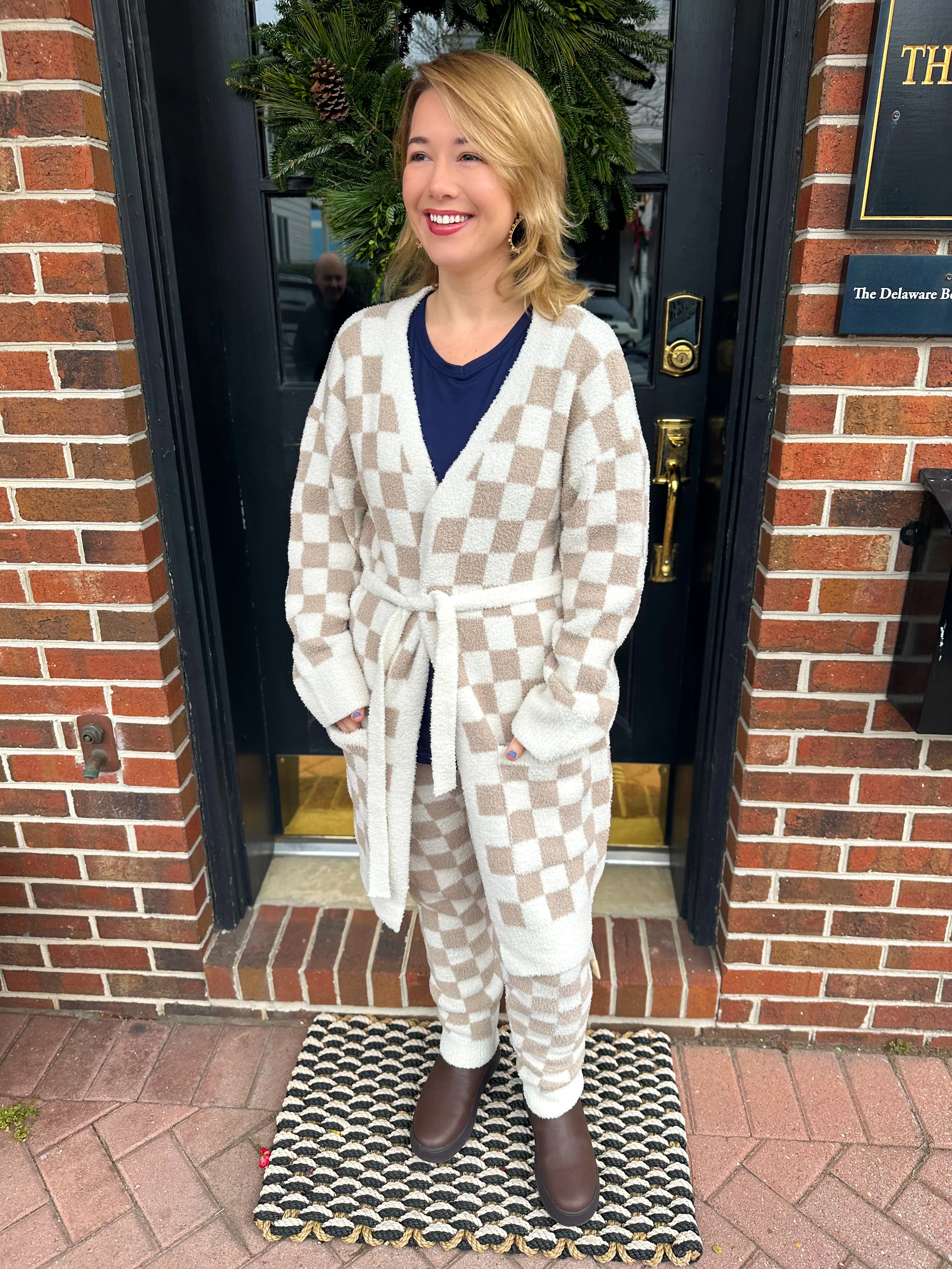Beige Checkered Luxury Pajama Bottoms - Image 3