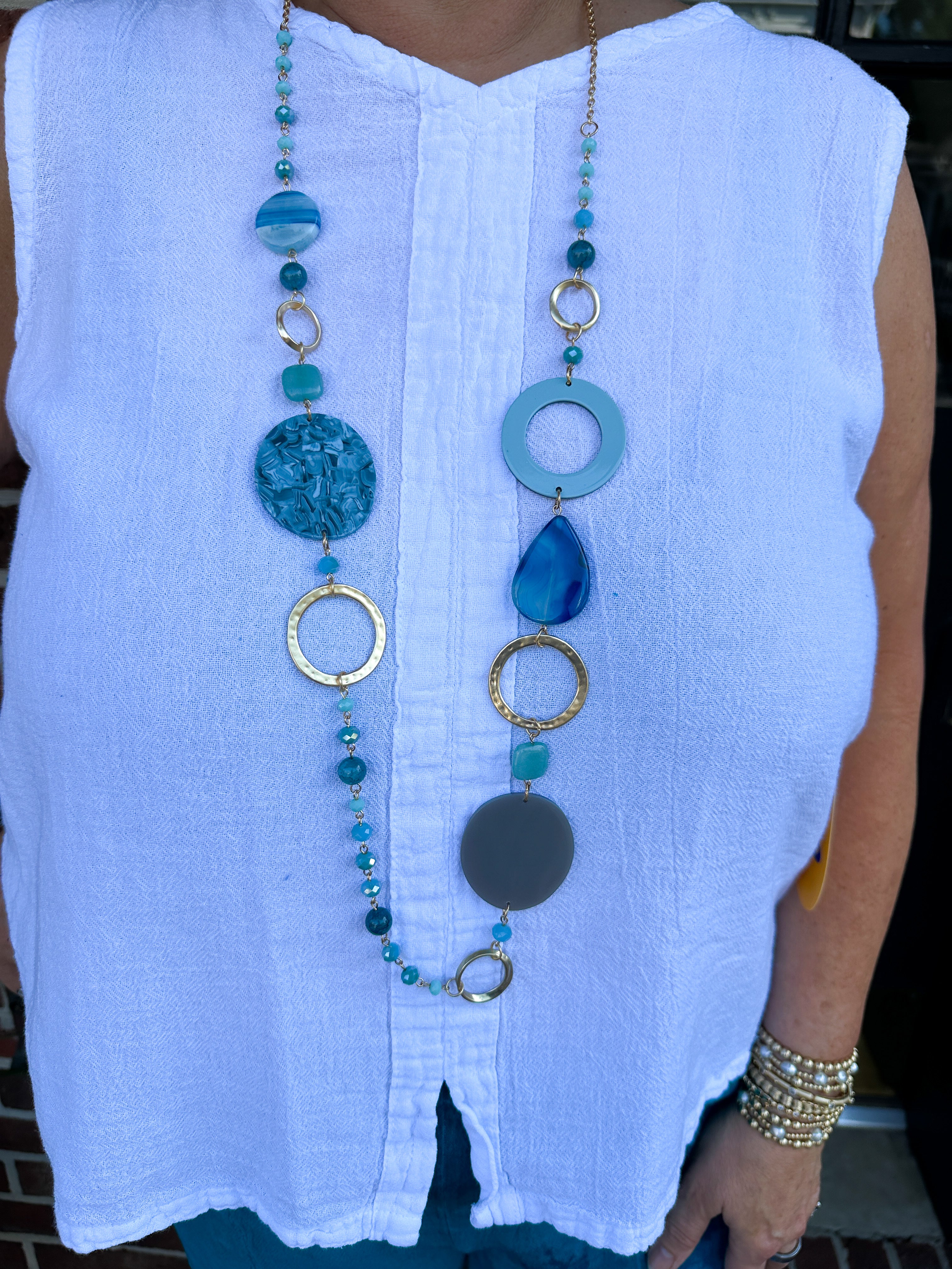 Blue and Gold Beaded Necklace - Image 3
