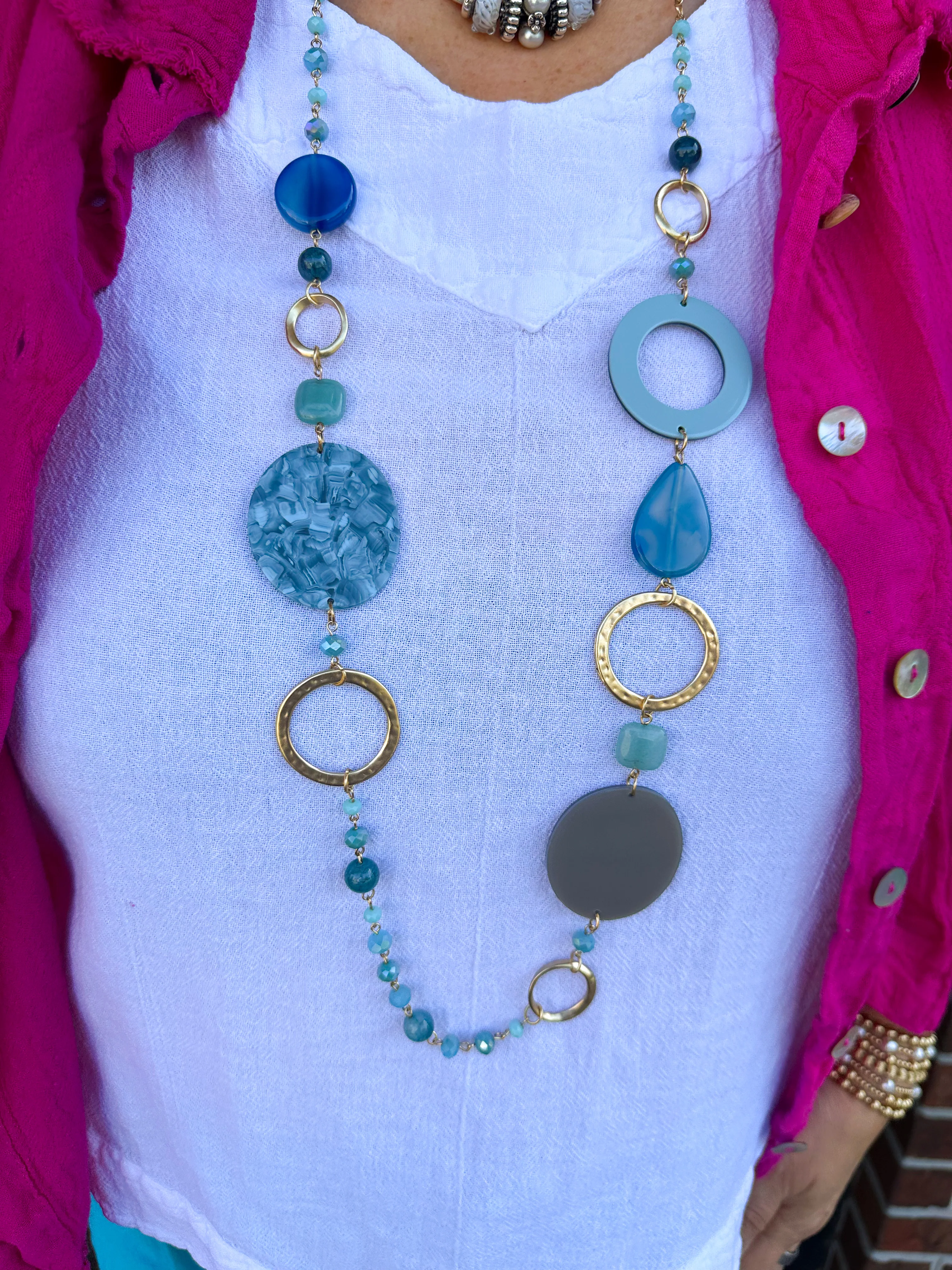 Blue and Gold Beaded Necklace - Image 5