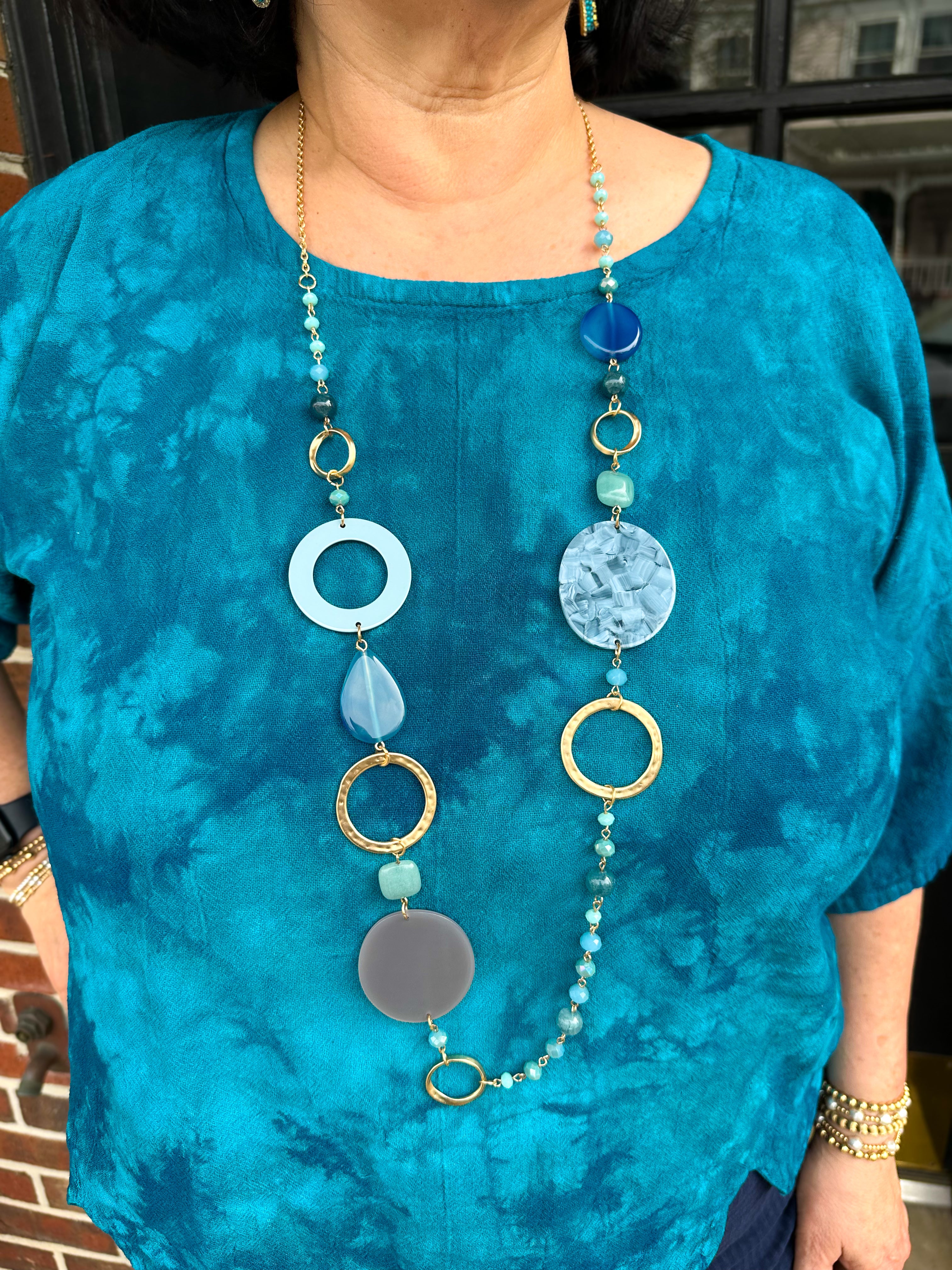 Blue and Gold Beaded Necklace - Image 7