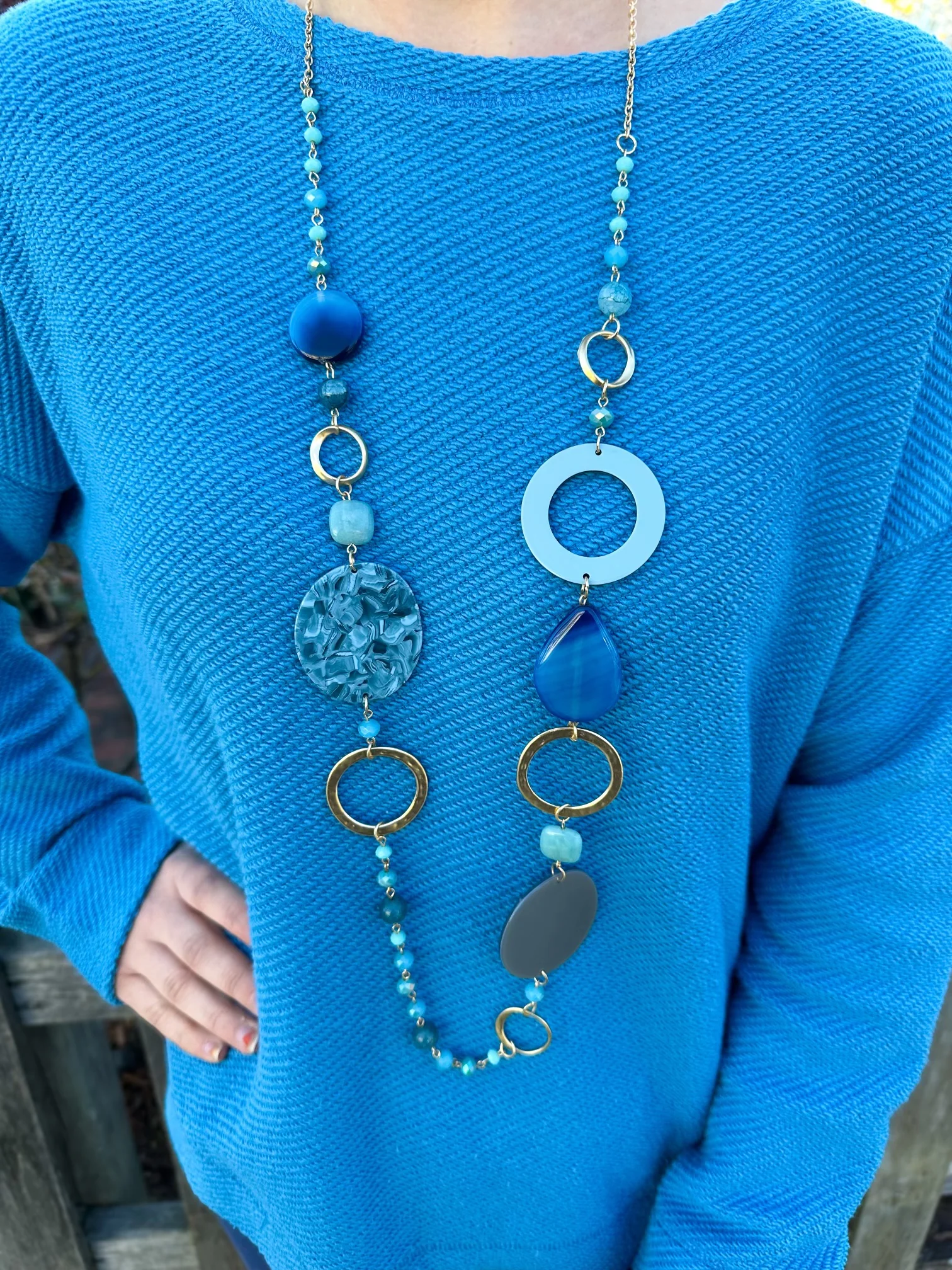 Blue and Gold Beaded Necklace - Image 9