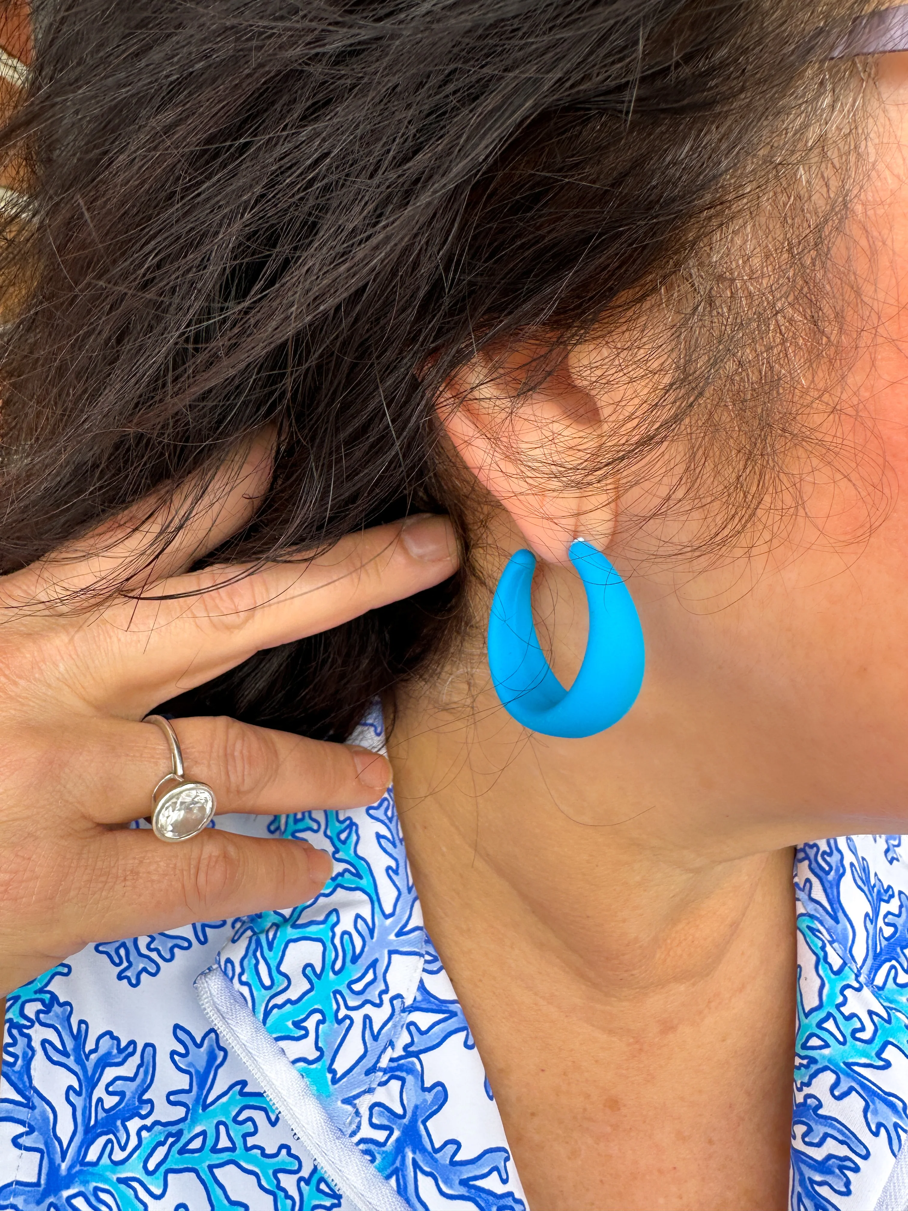 Blue Chunky Hoop Earrings - Image 3