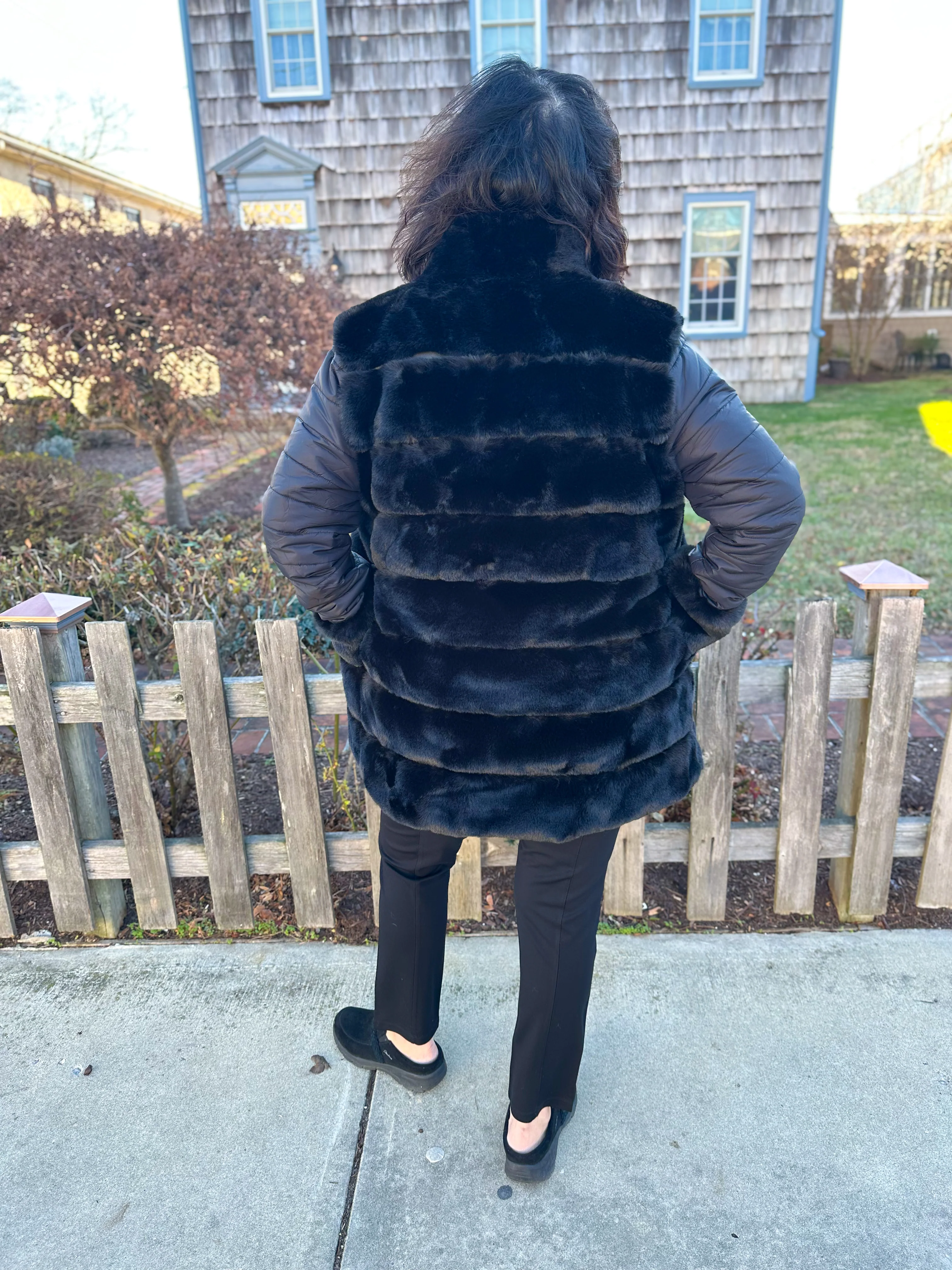 Cabrina Black Faux Fur Jacket with Puffer Sleeve - Image 2