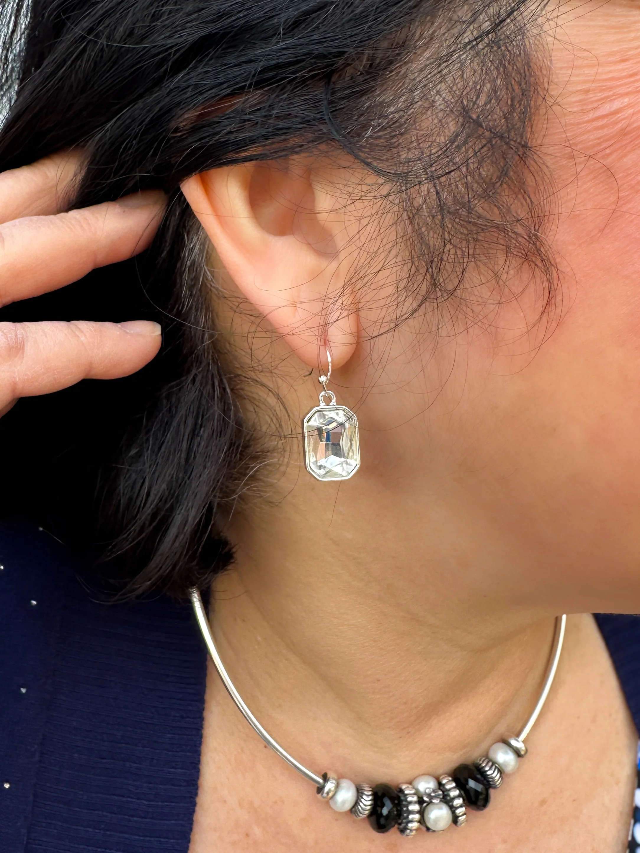 Clear Crystal Rectangle Earrings - Image 7
