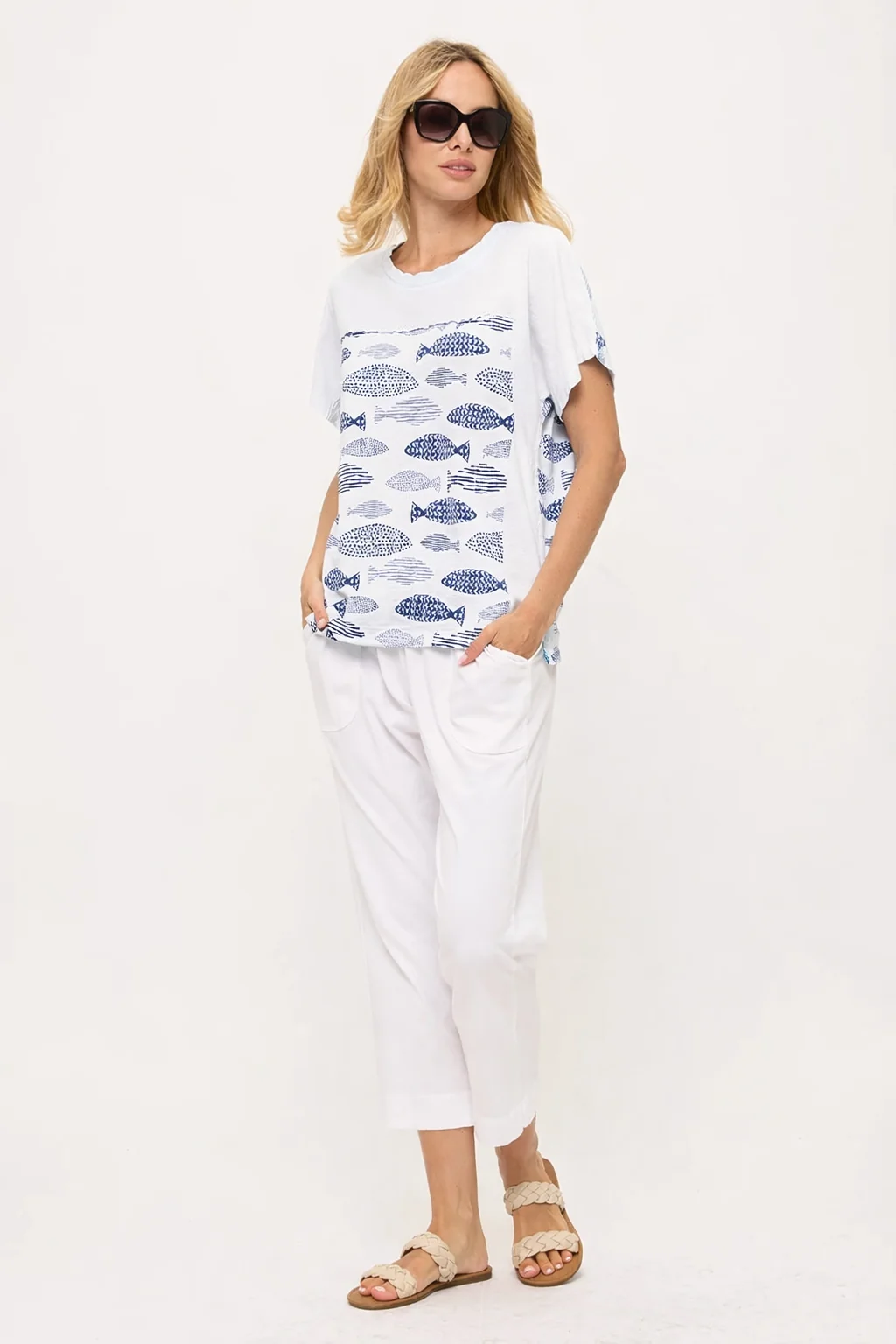 Cotton Lani Short Sleeve Relaxed Cotton T-shirt White Fish