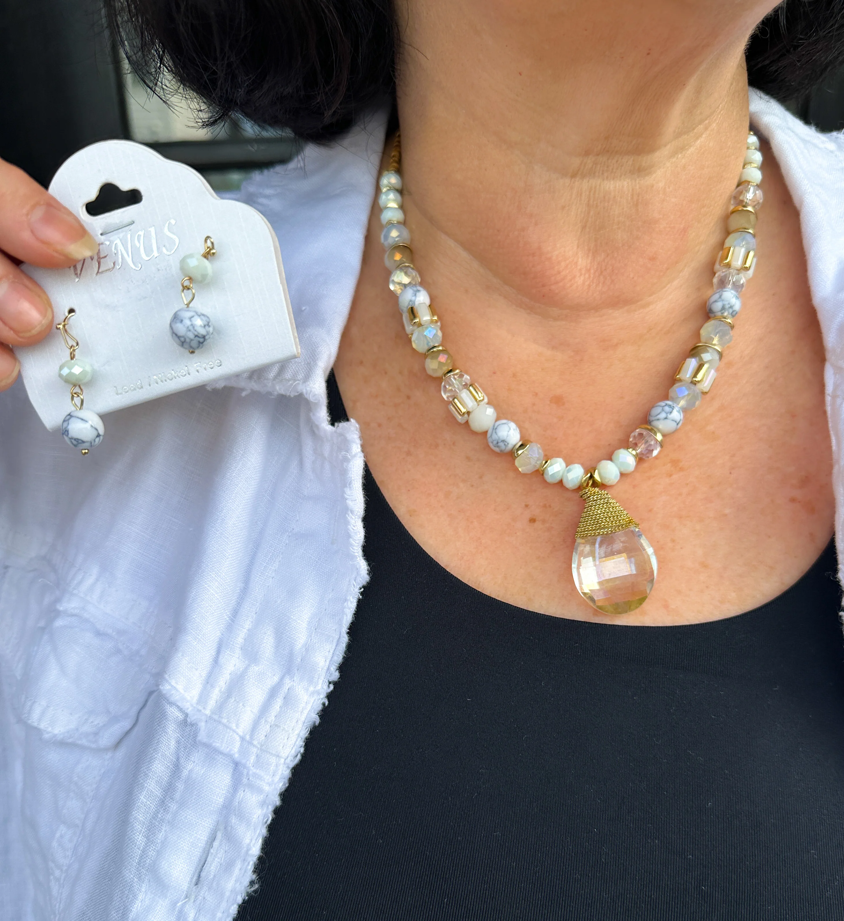 Crystal Pendant Necklace and Earring Set