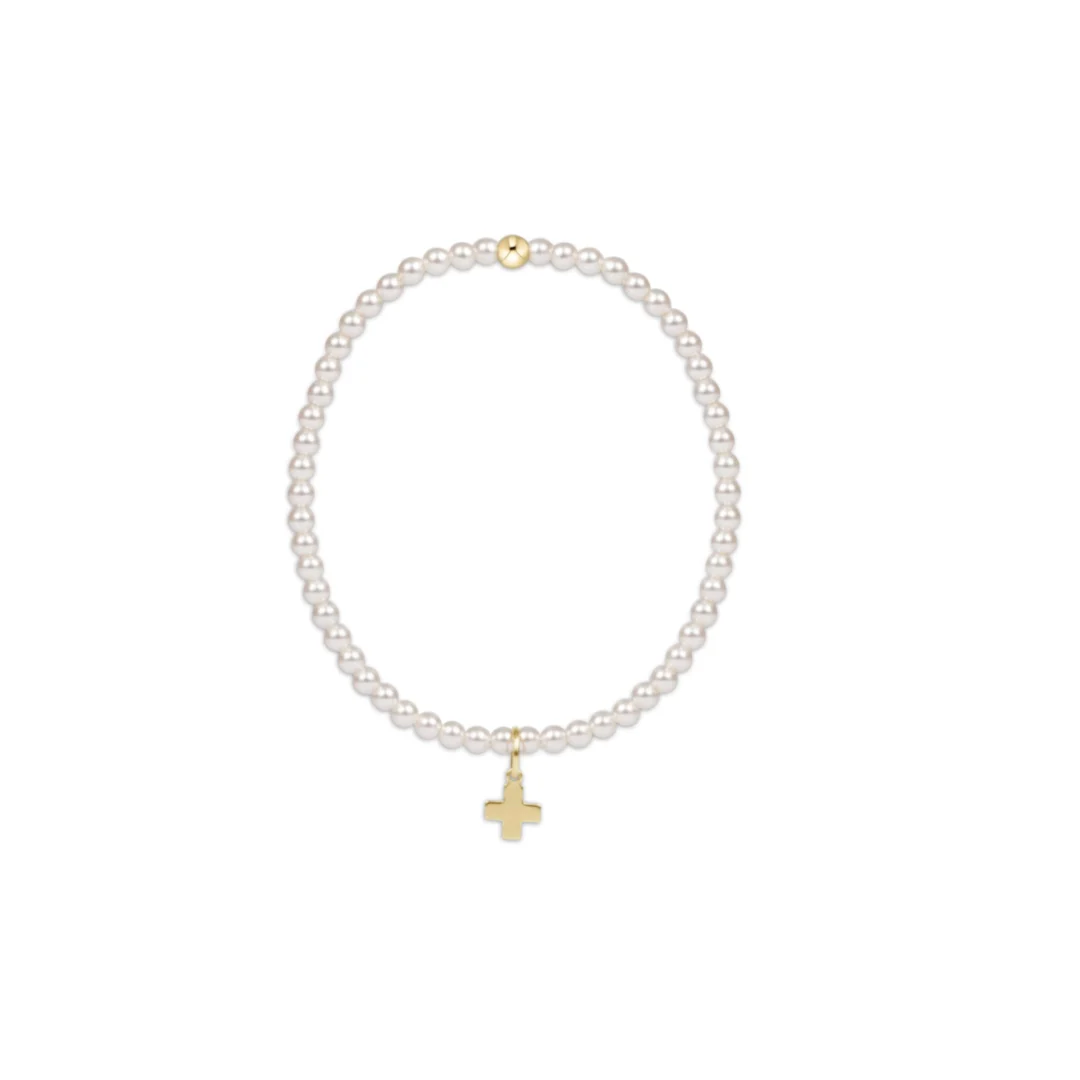 Enewton Classic Pearl 3mm Bead Bracelet with Signature Cross Gold Charm