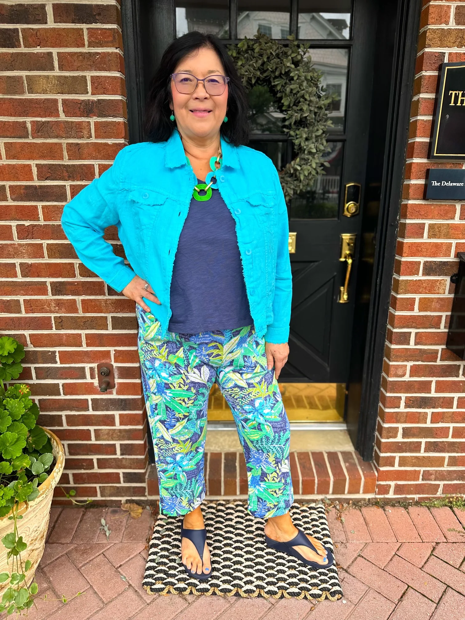Escape by Habitat Cotton Slub Pocket Flood Capri Marina Print - Image 6