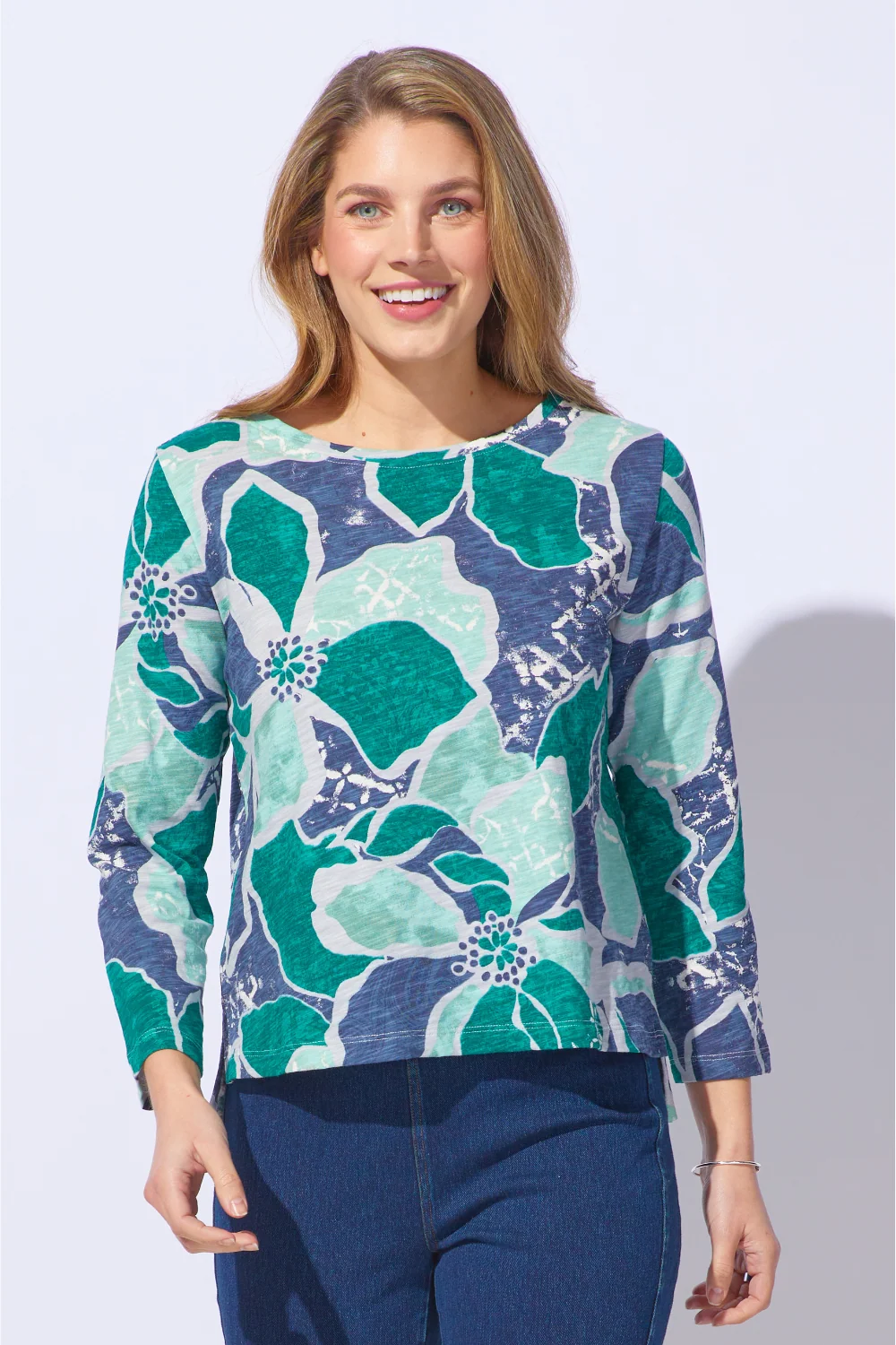 Escape by Habitat Emerald Flower Step Hem Boxy Tee - Image 8
