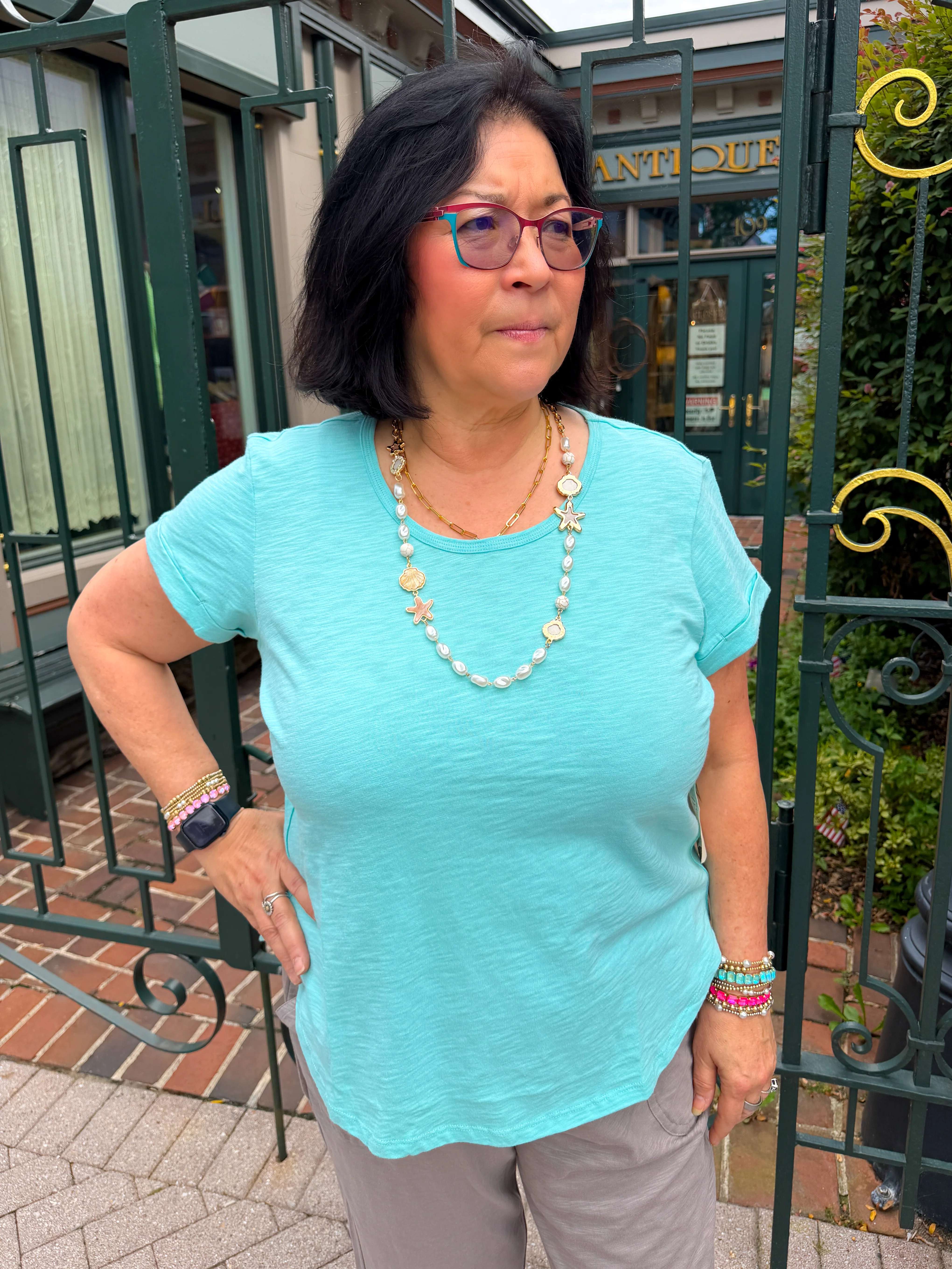 Escape by Habitat Mint Cuff Sleeve Tee