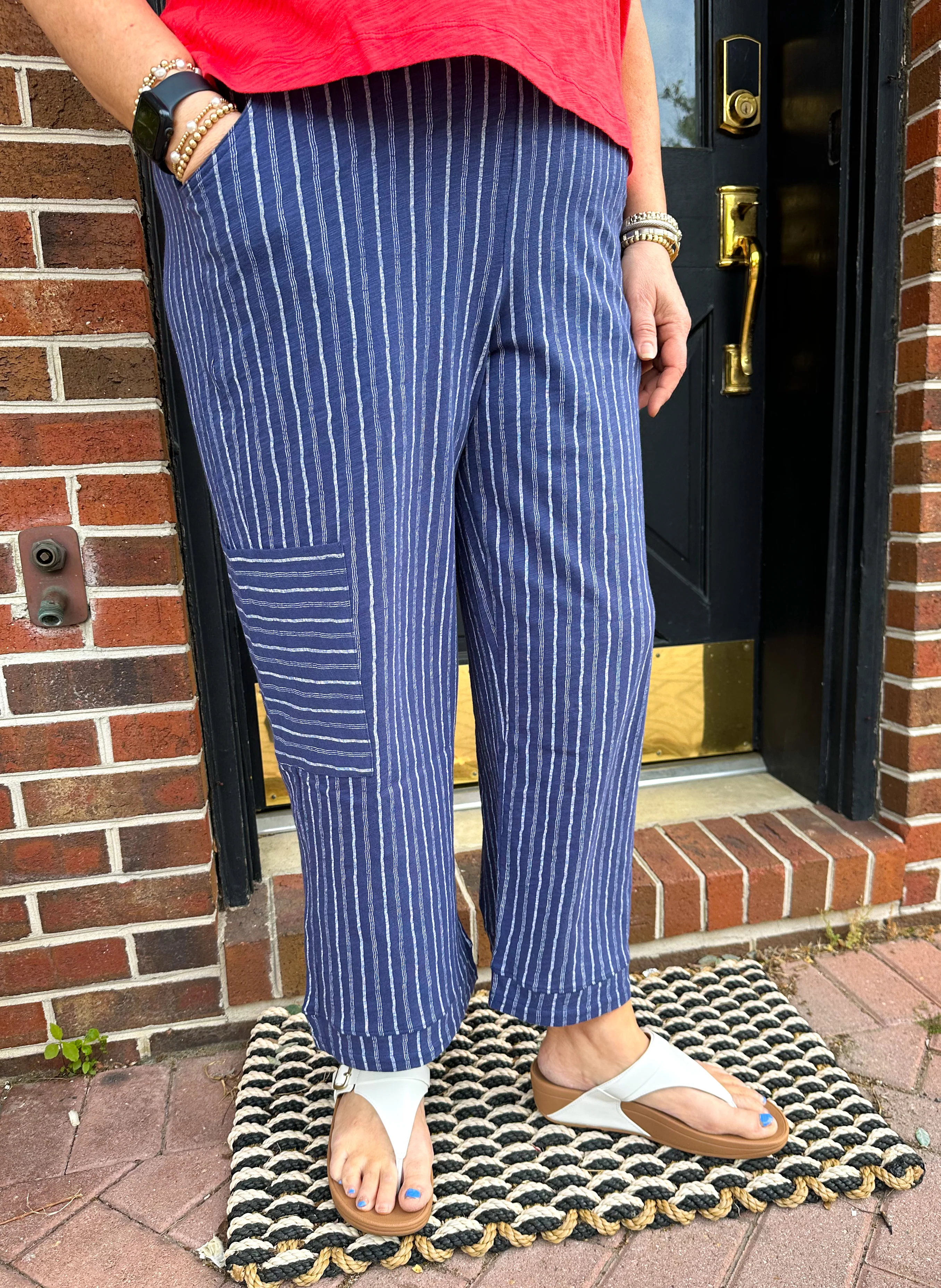 Escape by Habitat Navy Striped Cotton Pocket Flood Pants - Image 2