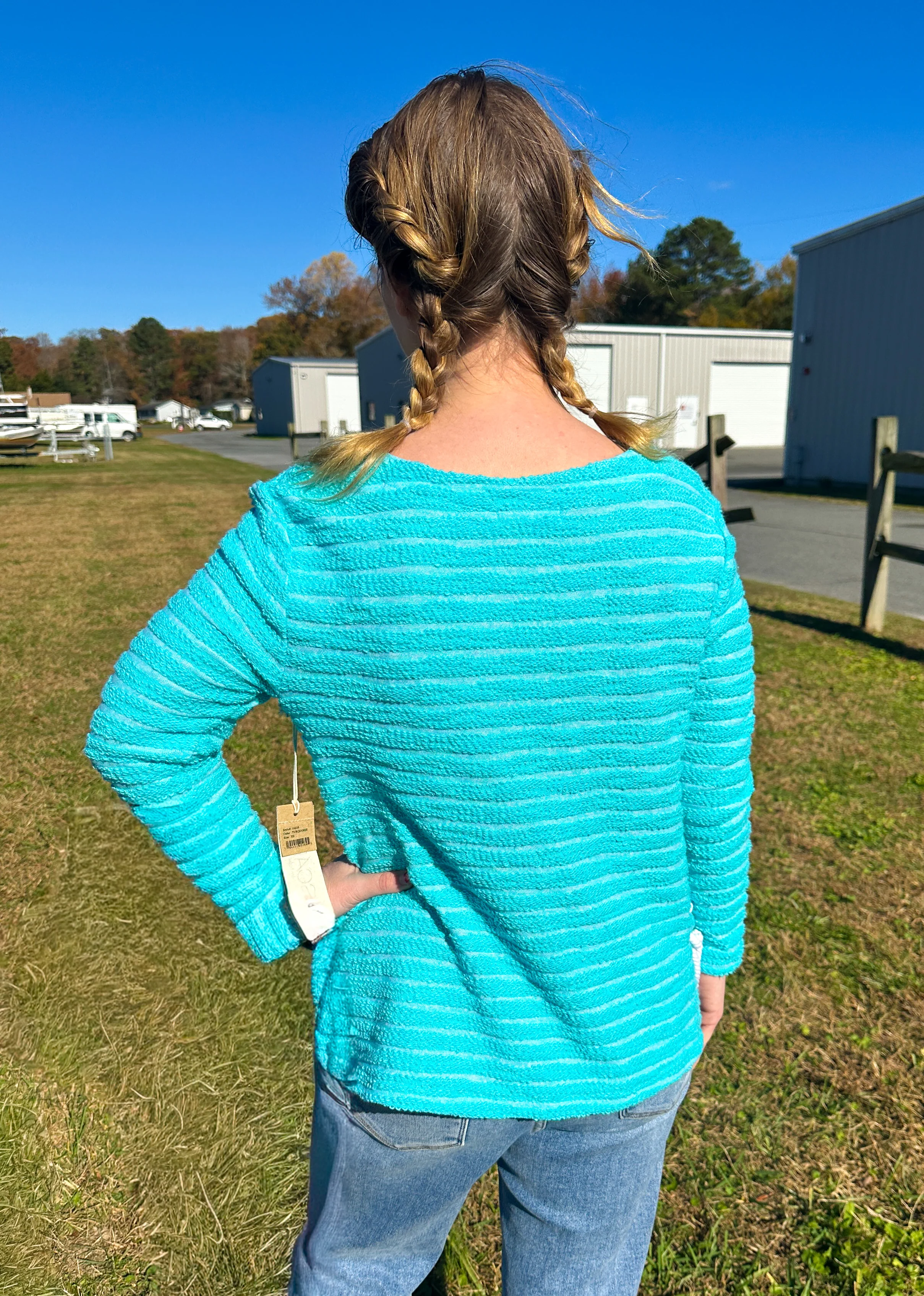 Escape by Habitat Striped Turquoise Terry Pullover - Image 2