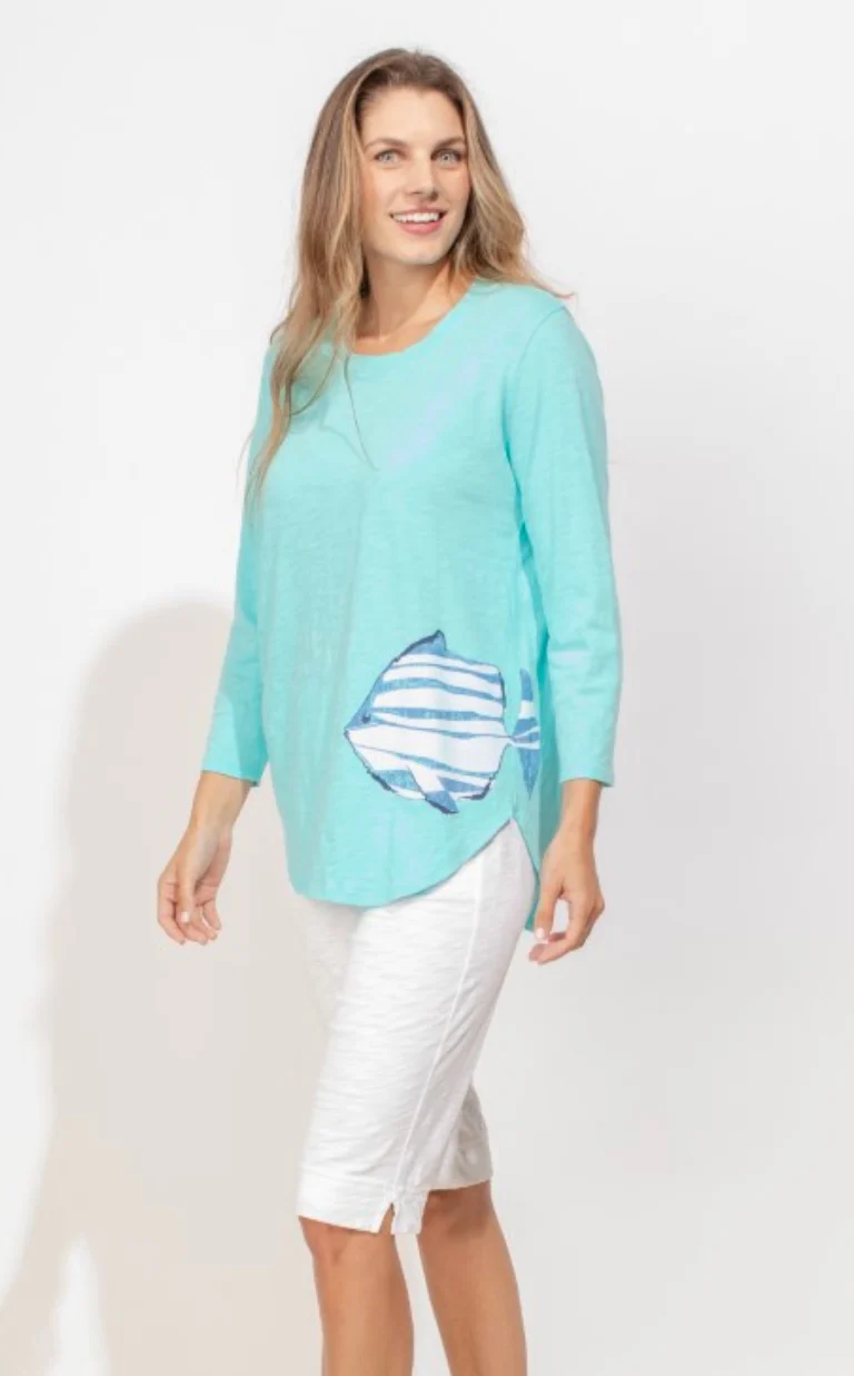 Escape by Habitat Turquoise Fish High Low Scoop Neck Tee - Image 3