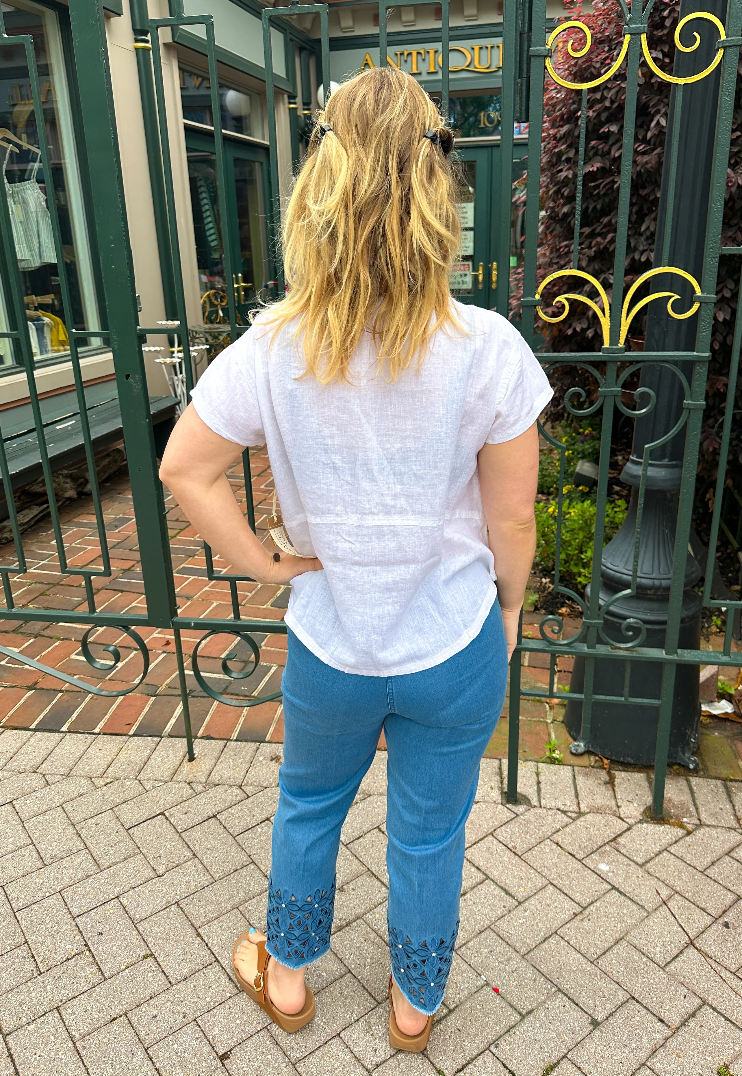 Lulu B Clear Denim Sparkle Flower Capri - Image 4
