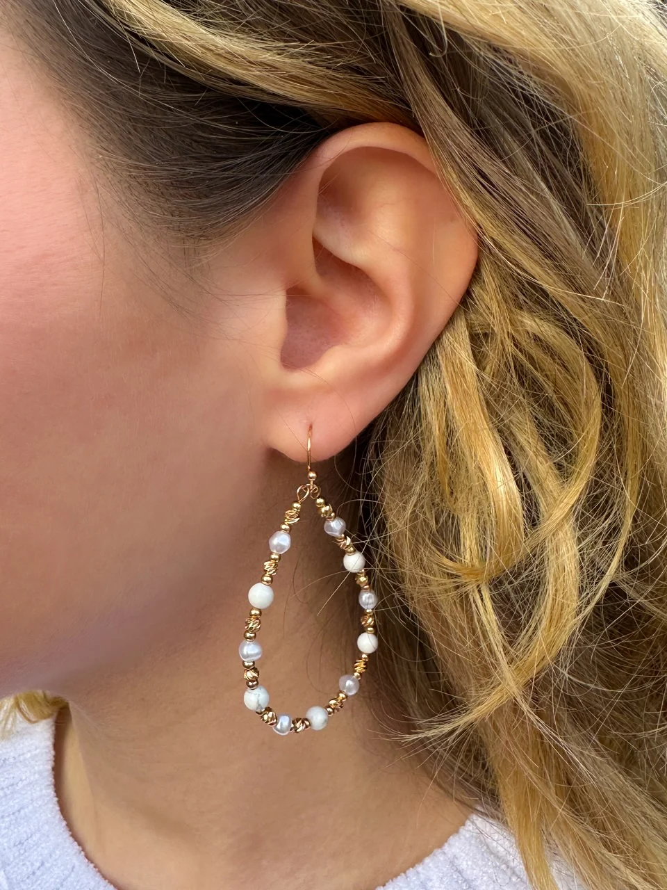 Gold and Pearl Teardrop Earrings - Image 6