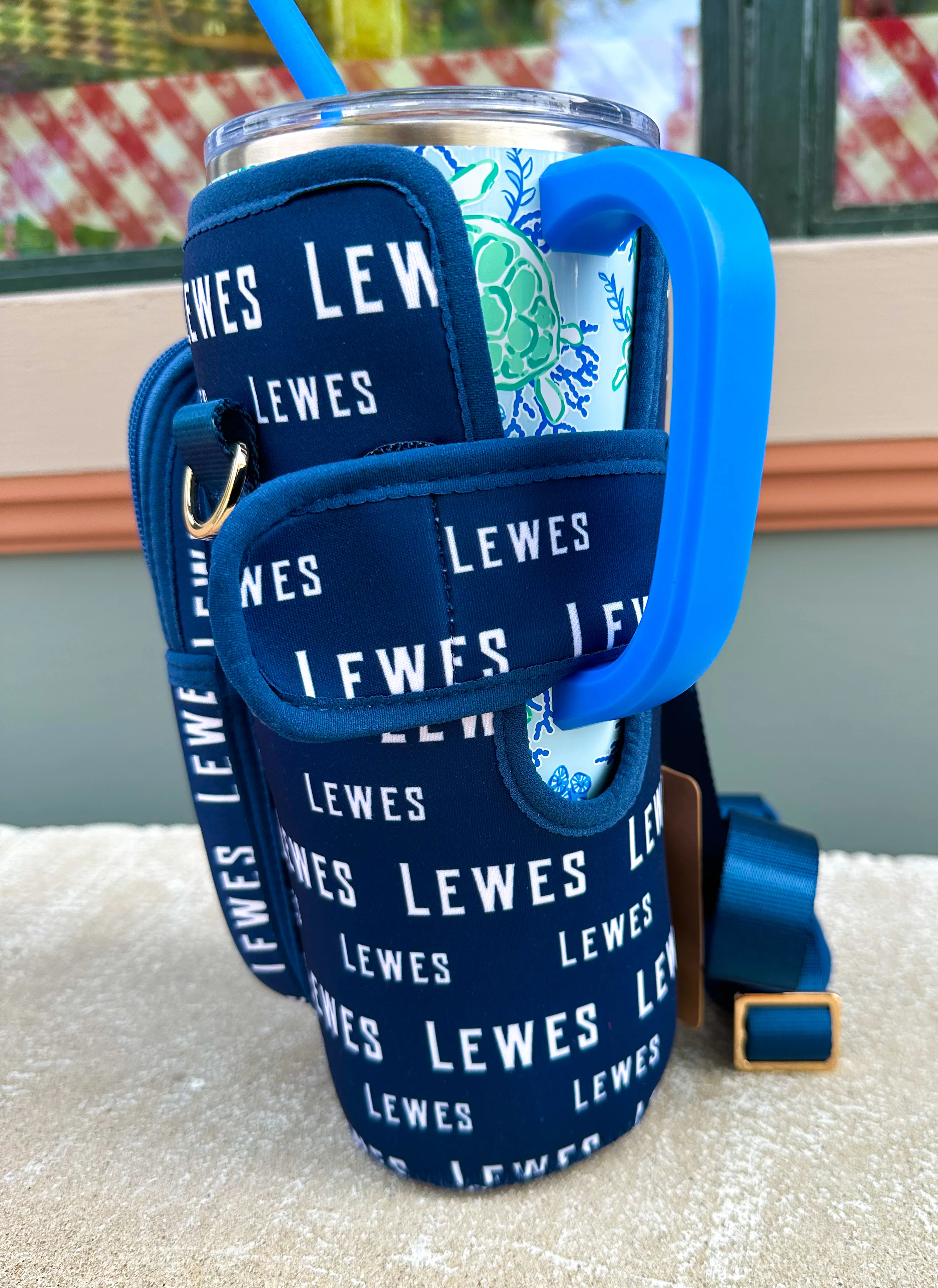 Handle Water Bottle Carrier - Navy Lewes - Image 2