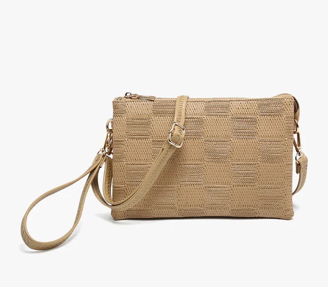Izzy Large Checker Crossbody Taupe