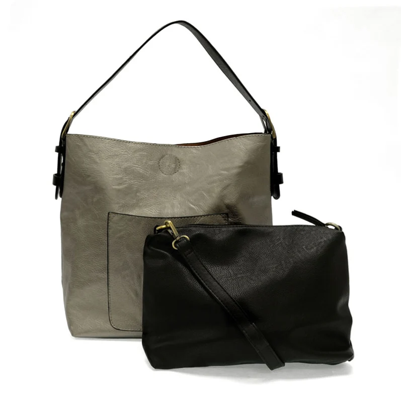 Joy Susan Metallic Platinum Hobo Black Handle Handbag - Image 2