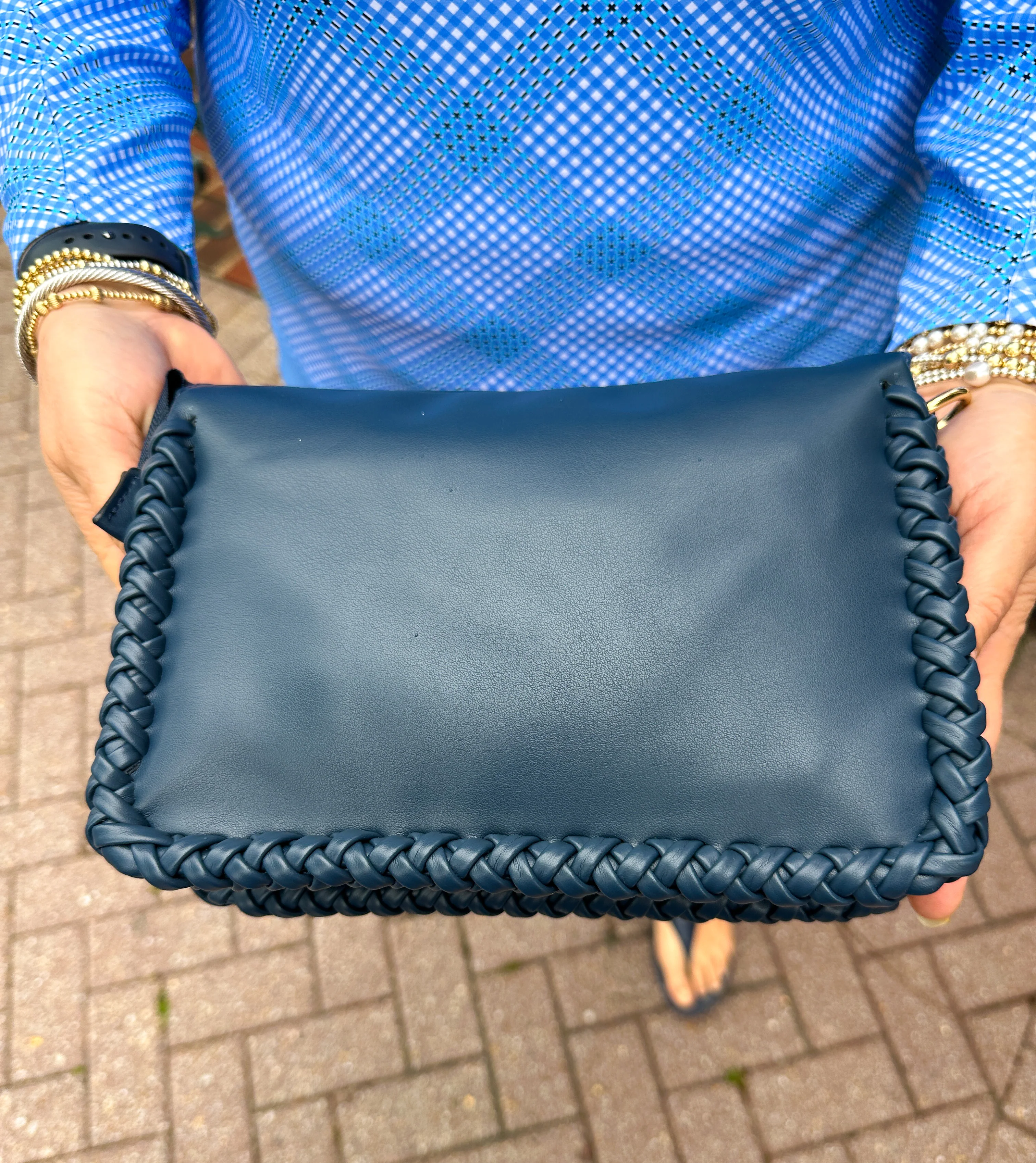Judith Vegan Whipstitch Shoulder Bag - Navy - Image 3