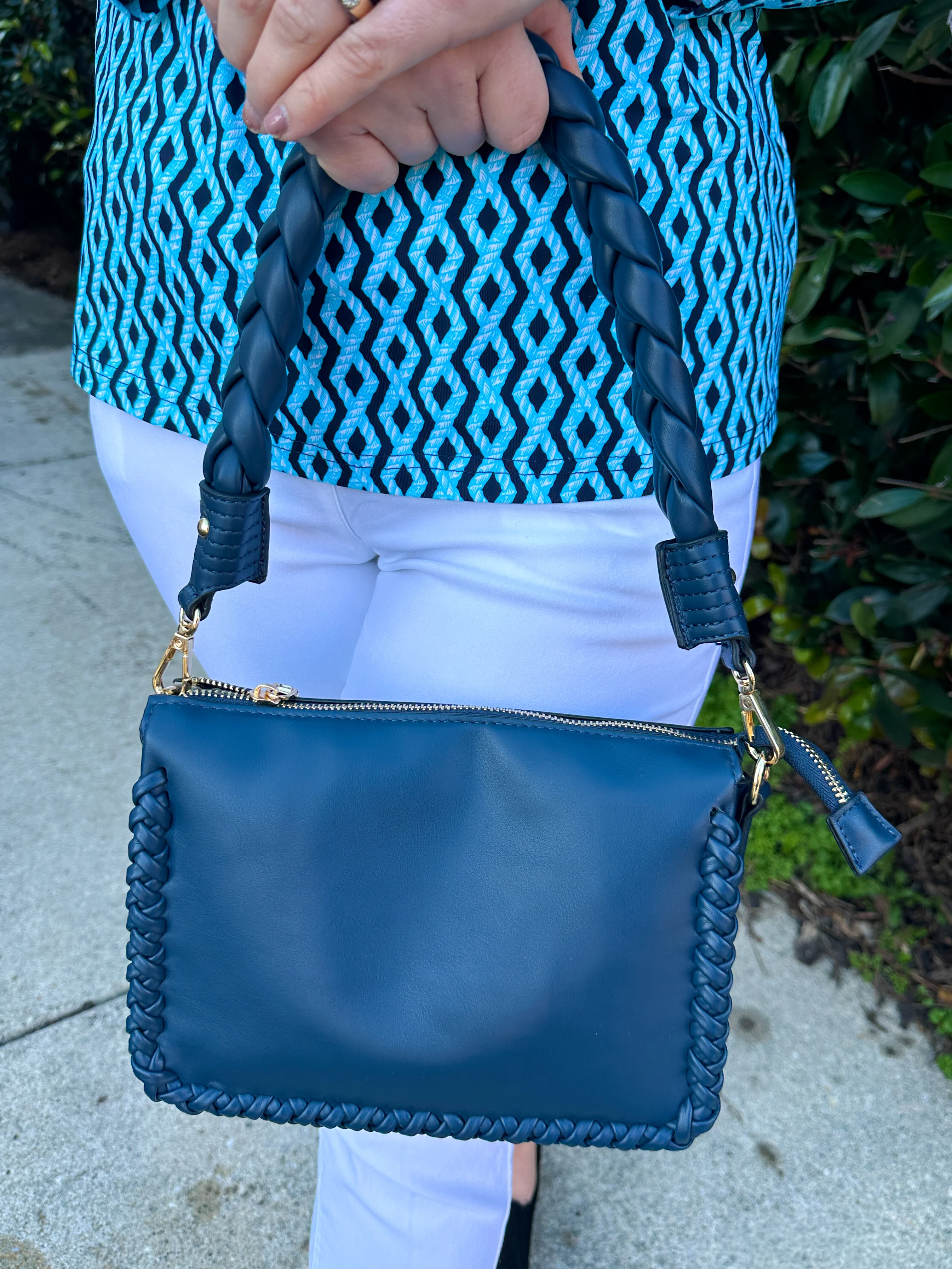 Judith Vegan Whipstitch Shoulder Bag - Navy - Image 5