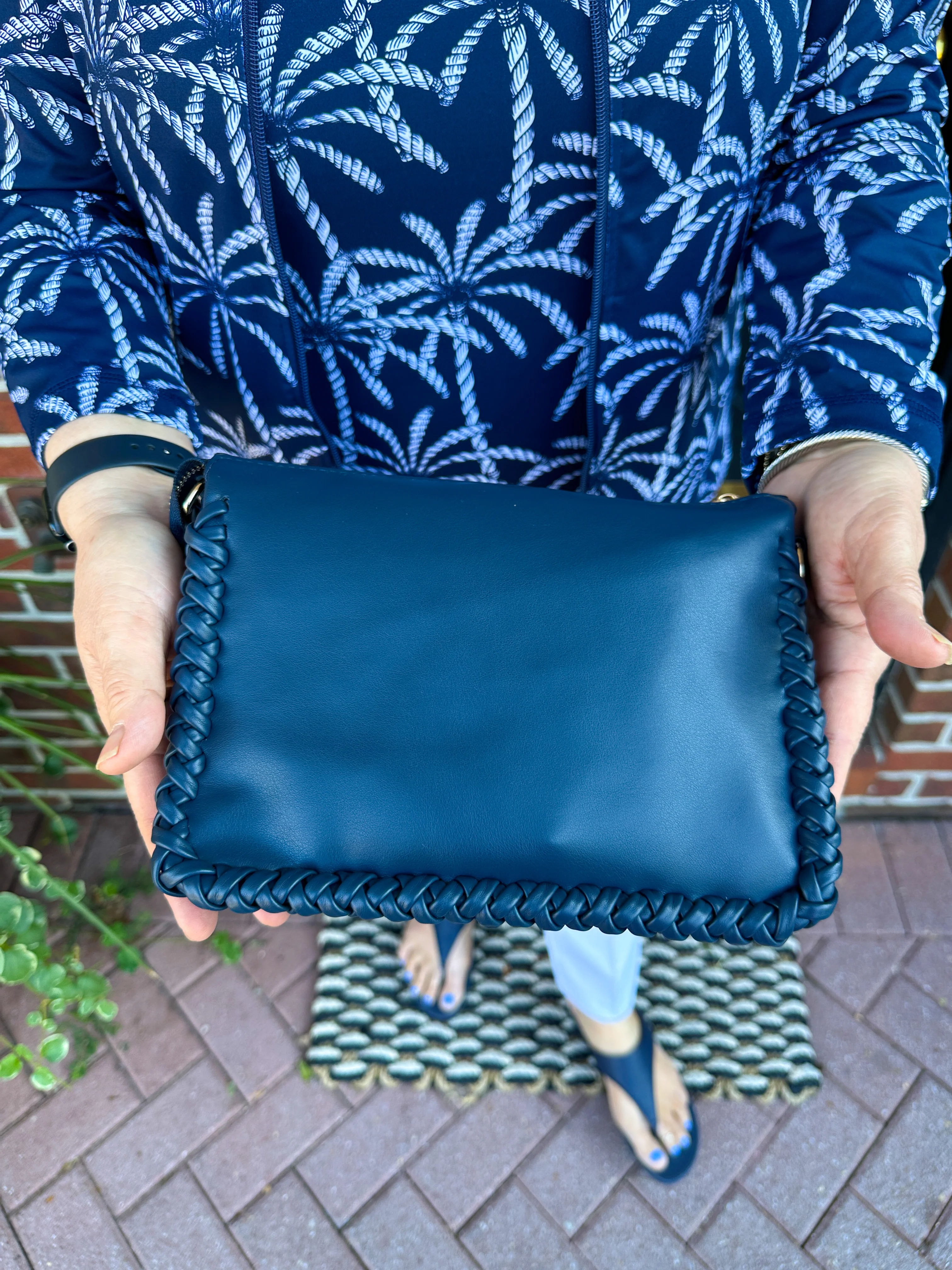 Judith Vegan Whipstitch Shoulder Bag - Navy - Image 9