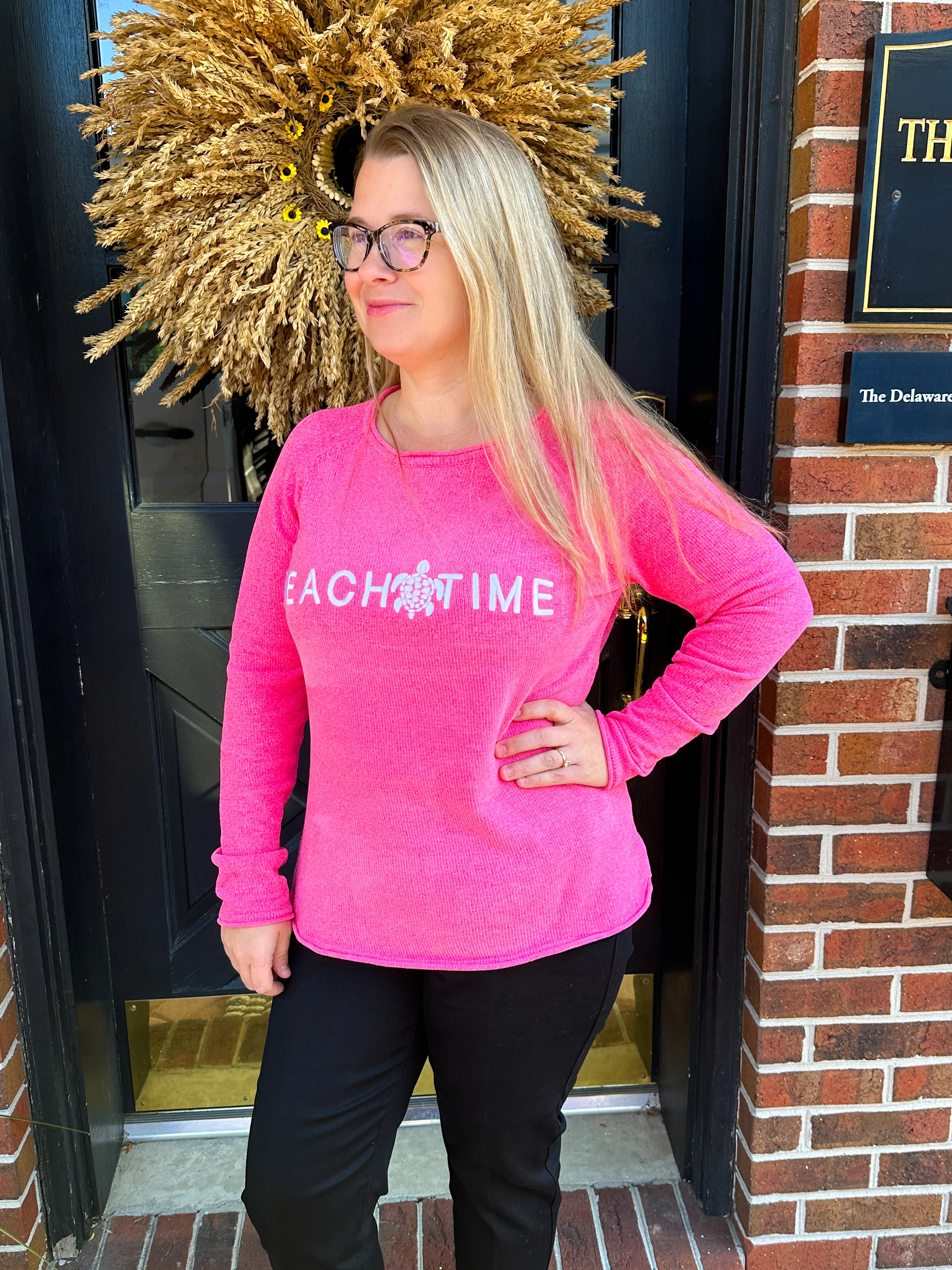 Lulu B Beach Time Turtle Sweater Pink - Image 5