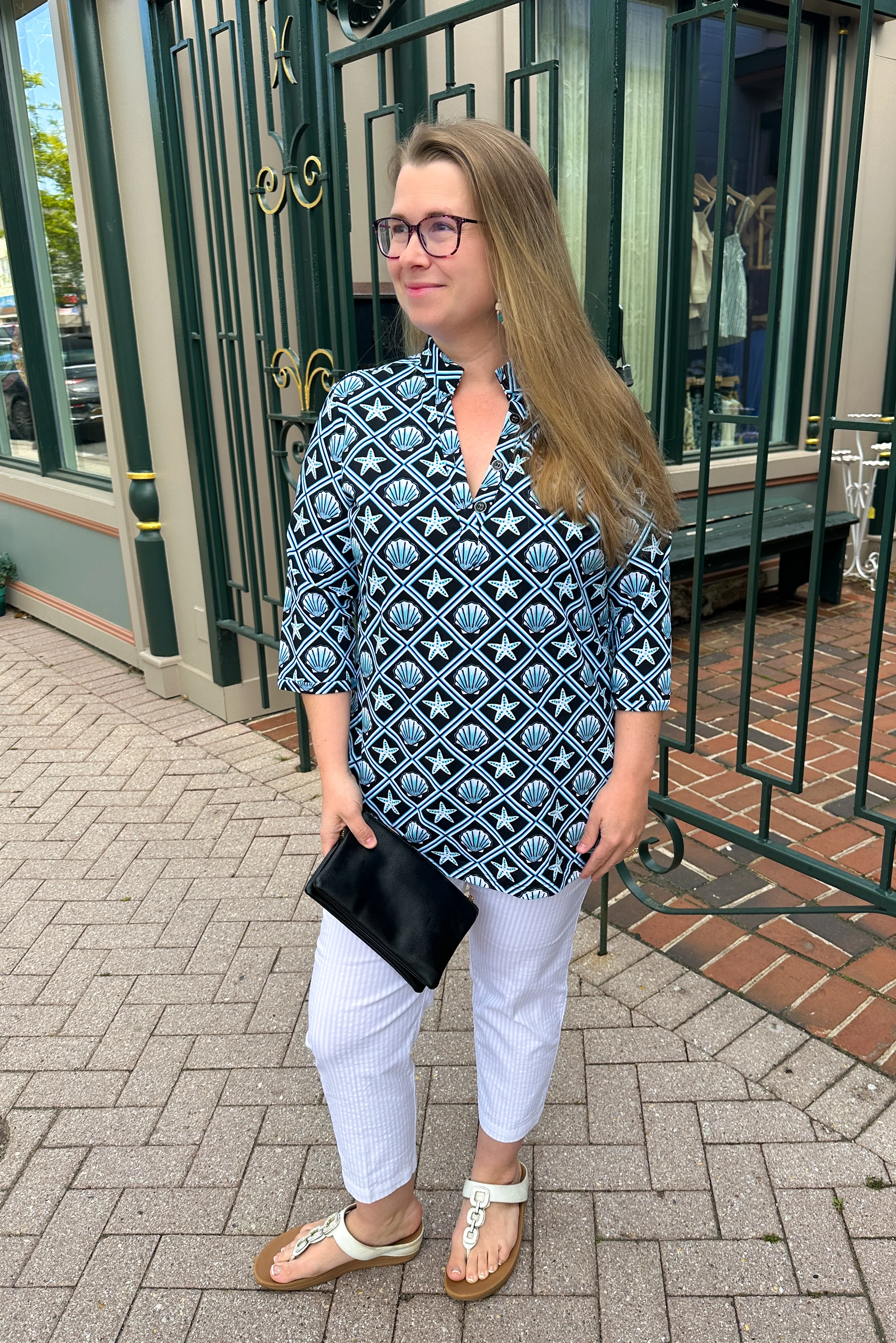 Lulu B Black and Turquoise Shells Button Tunic - Image 2
