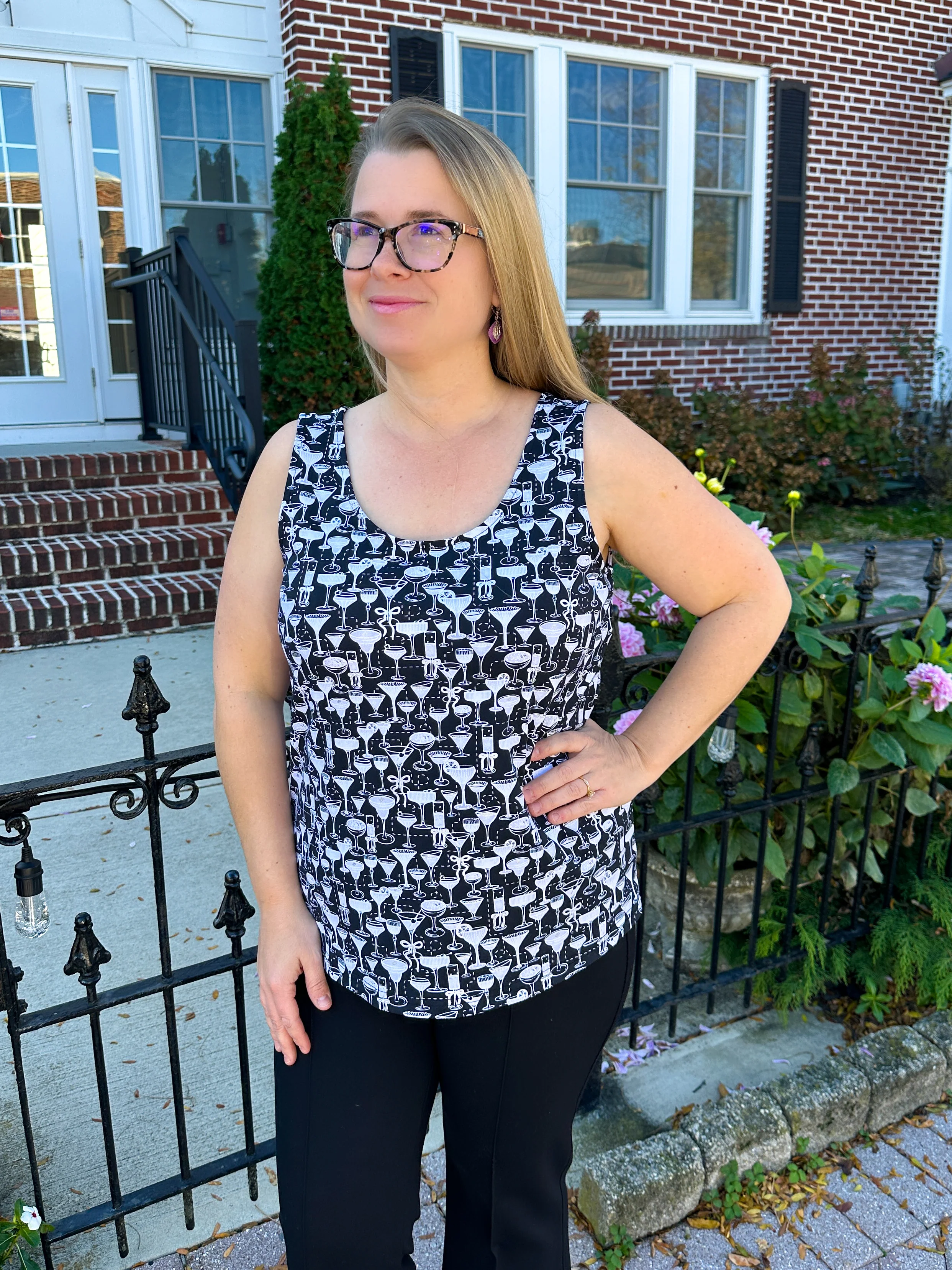 Lulu B Black and White Cocktails Basic Tank