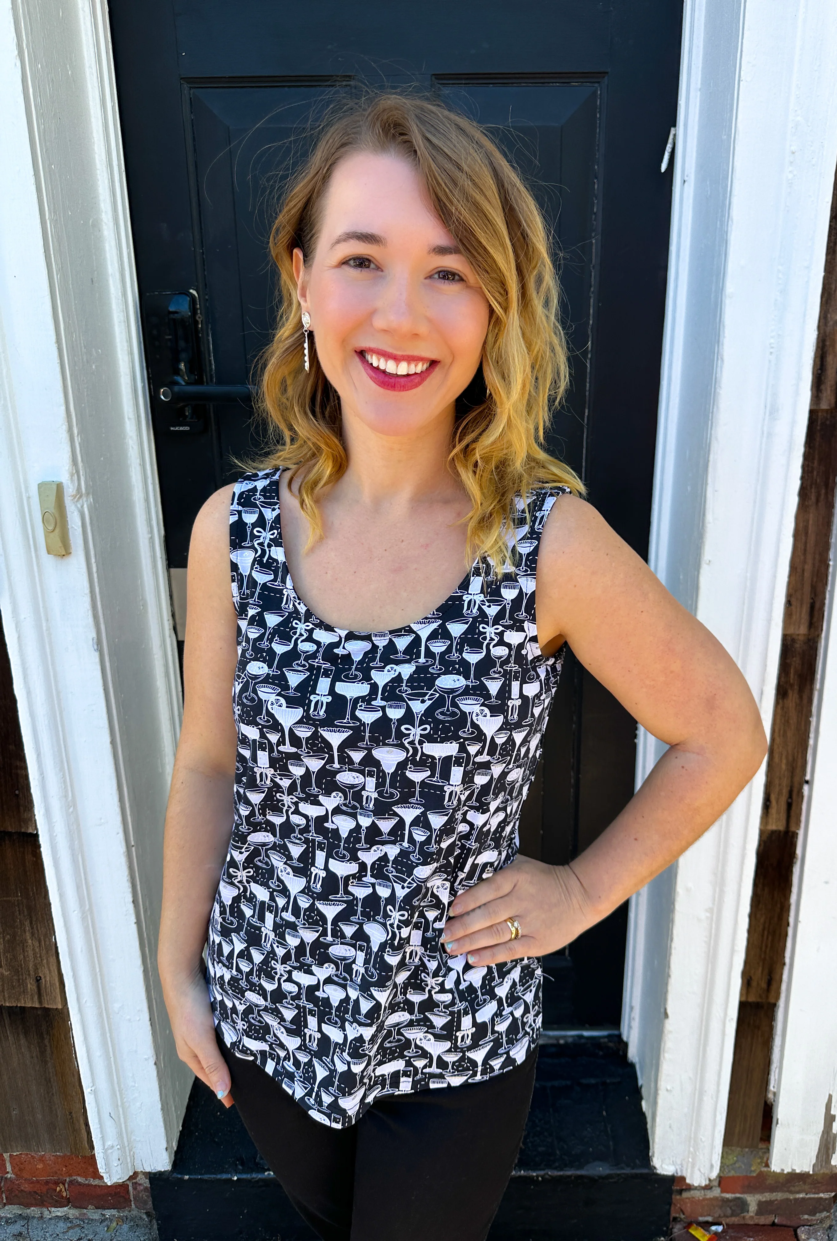 Lulu B Black and White Cocktails Basic Tank - Image 5