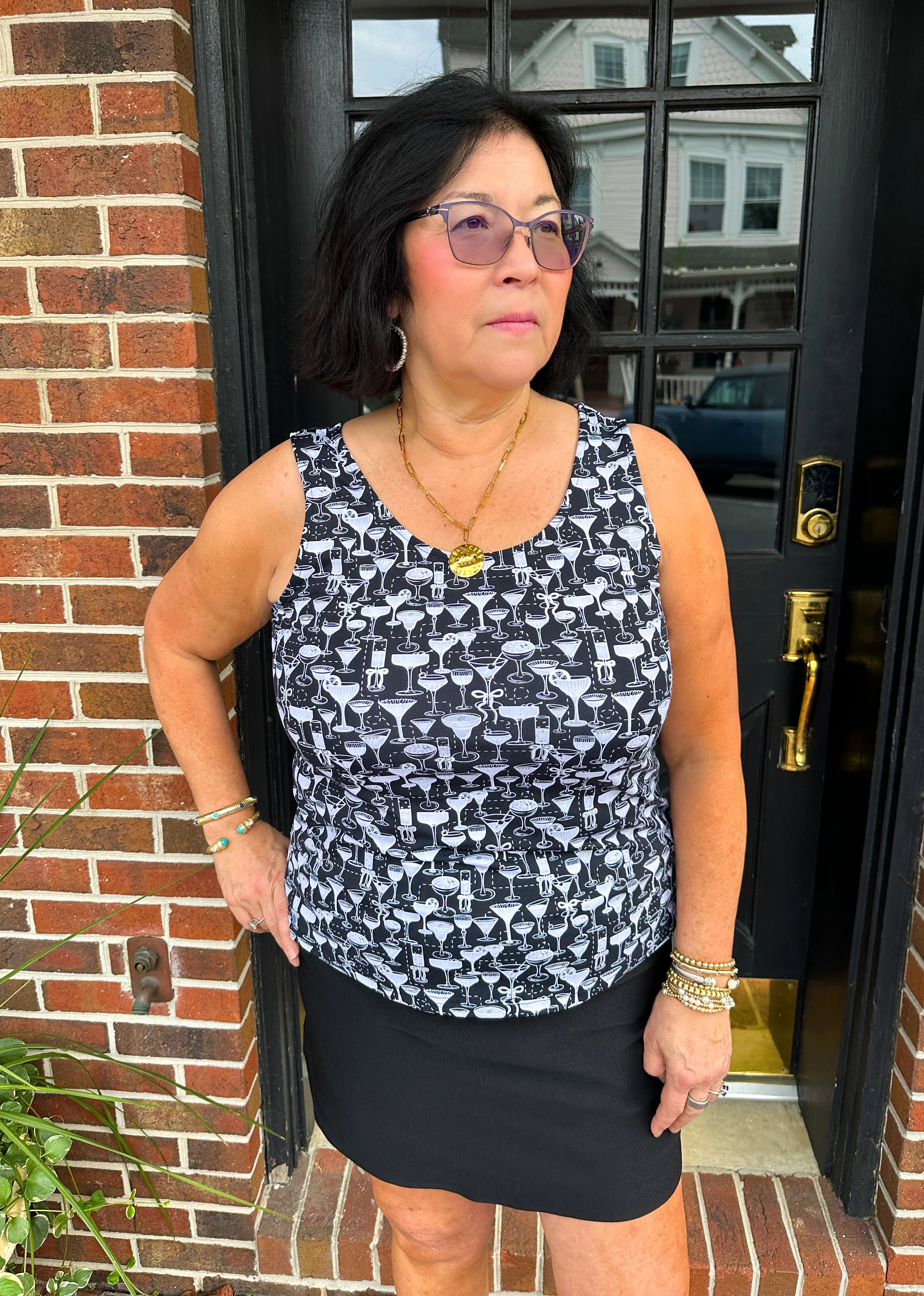 Lulu B Black and White Cocktails Basic Tank - Image 9