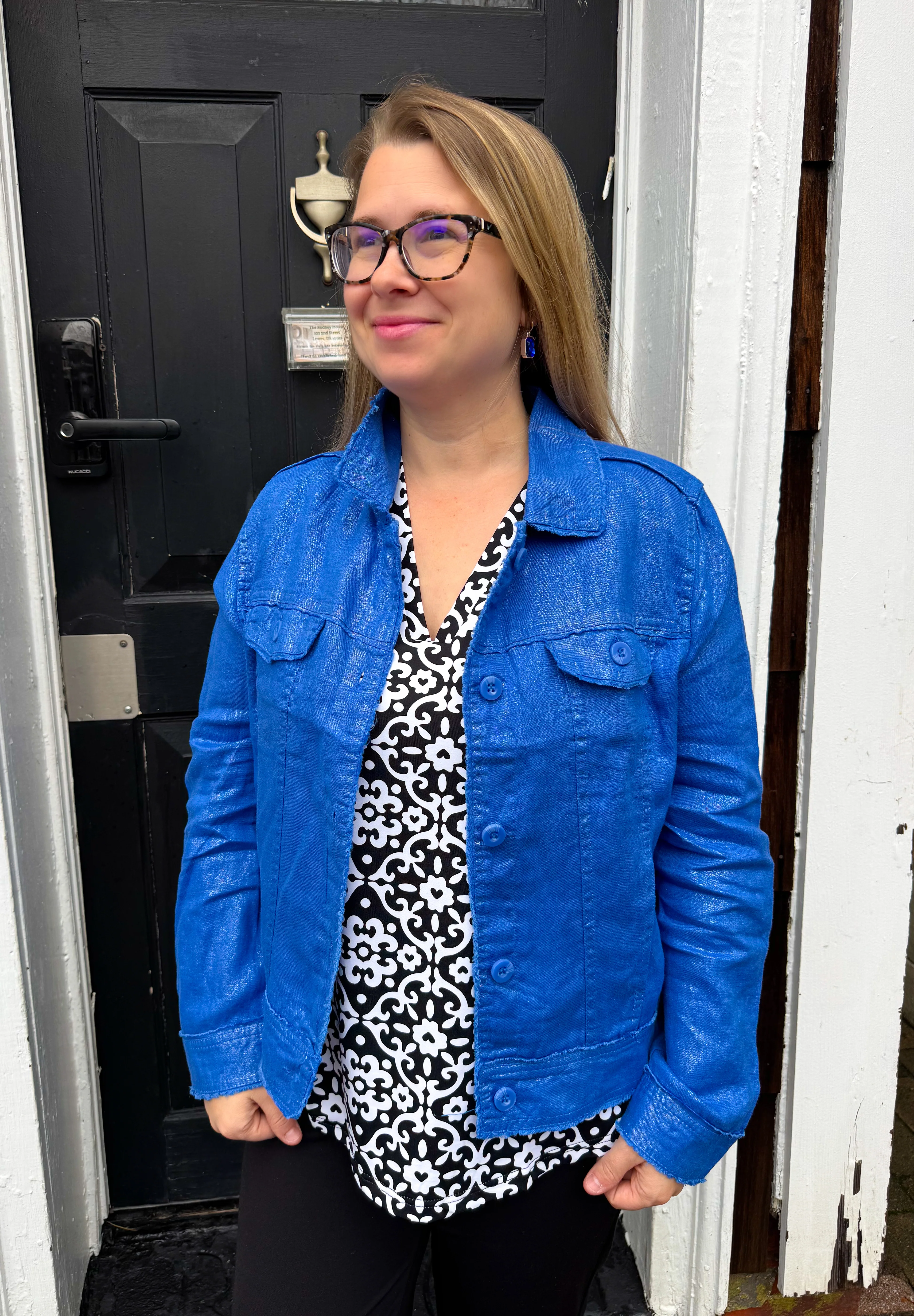 Lulu B Blue Metallic Linen Jacket - Image 4