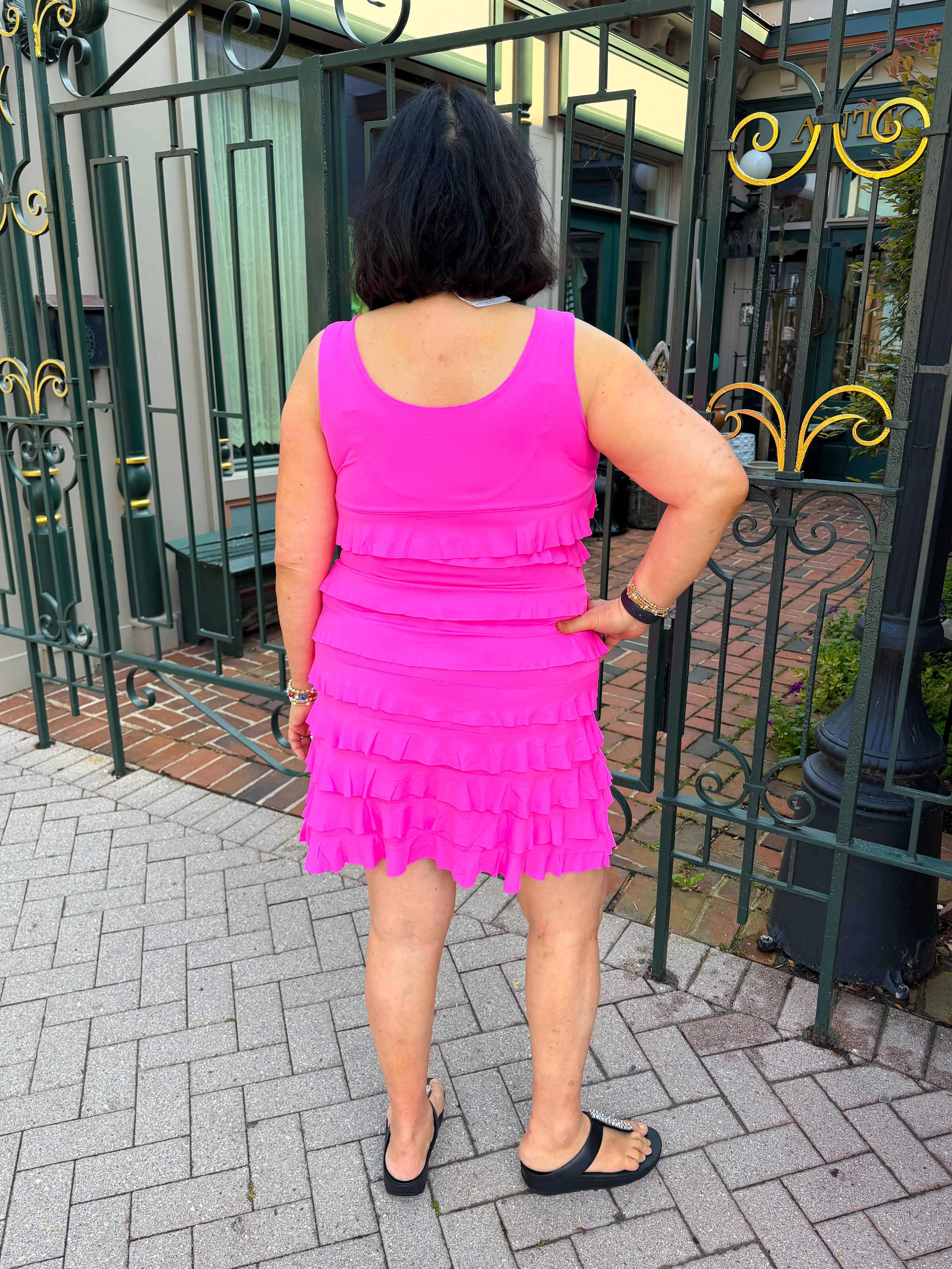 Lulu B Bright Hot Pink Cha Cha UPF 50+ Ruffle Dress - Image 2