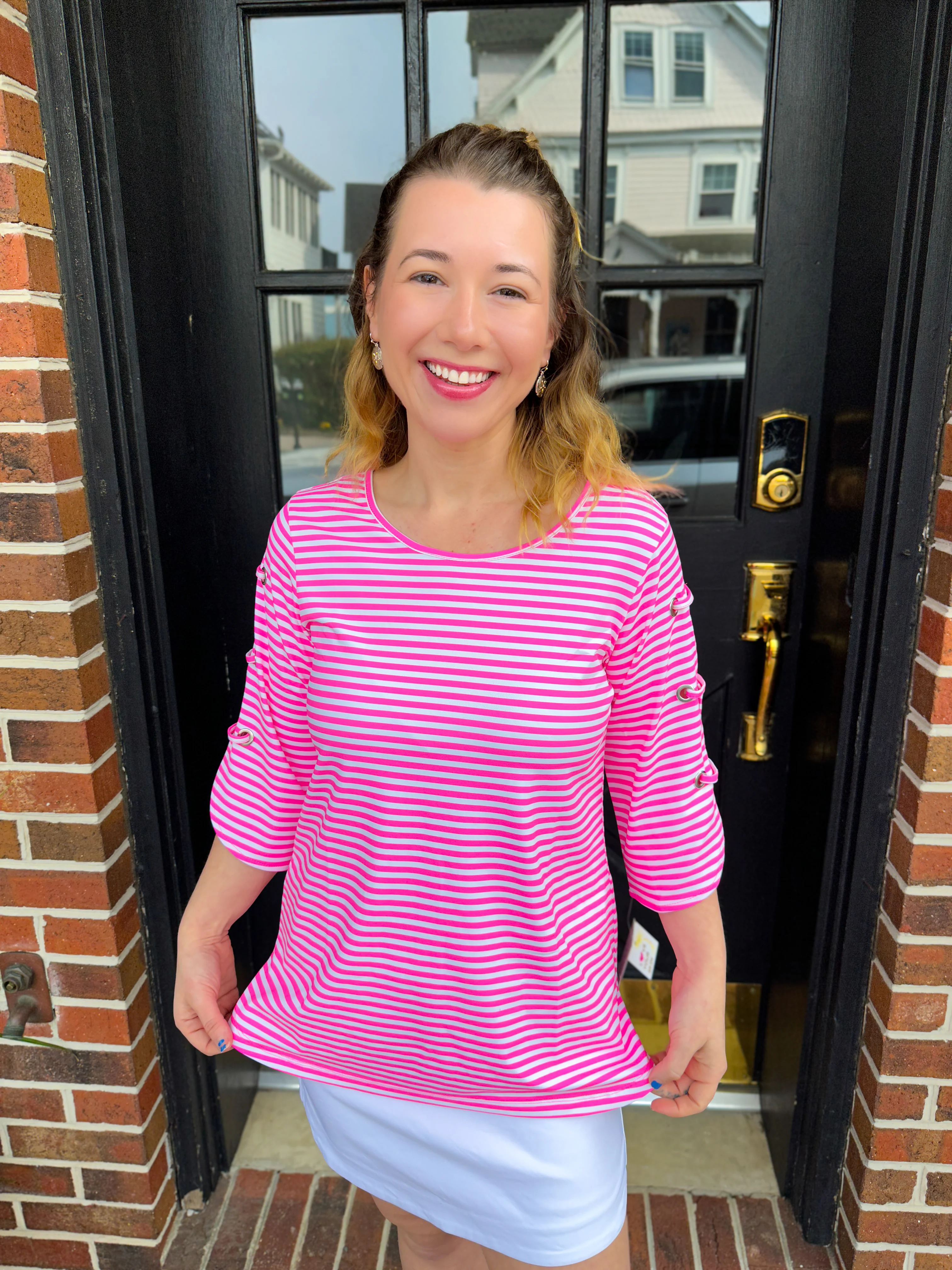 Lulu B Bright Hot Pink Grommet Top