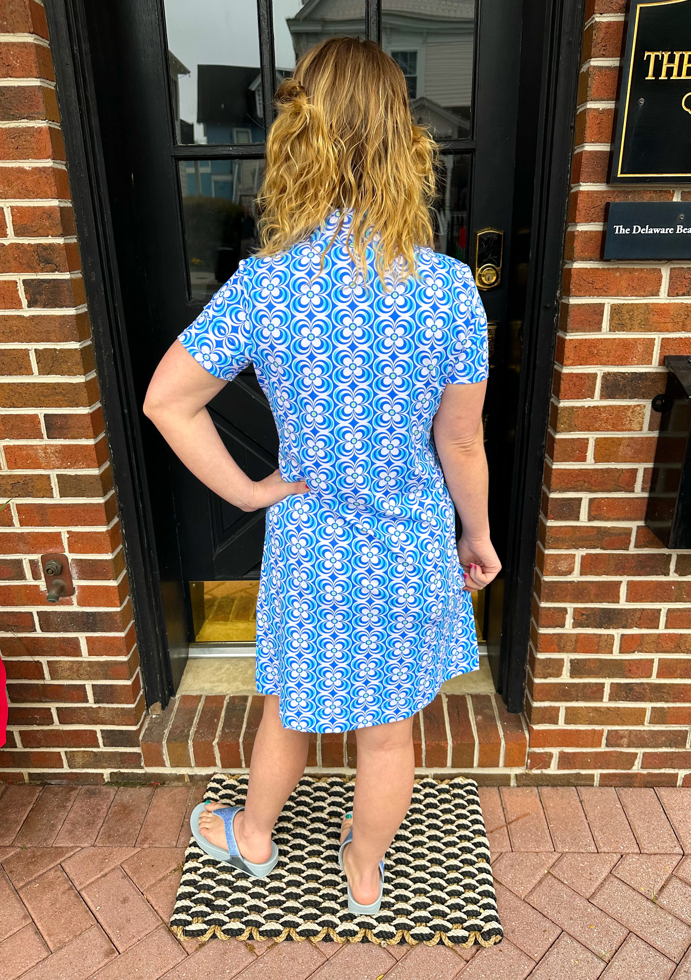 Lulu B Bright Periwinkle Flower Short Sleeve Quarter Zip Dress - Image 3