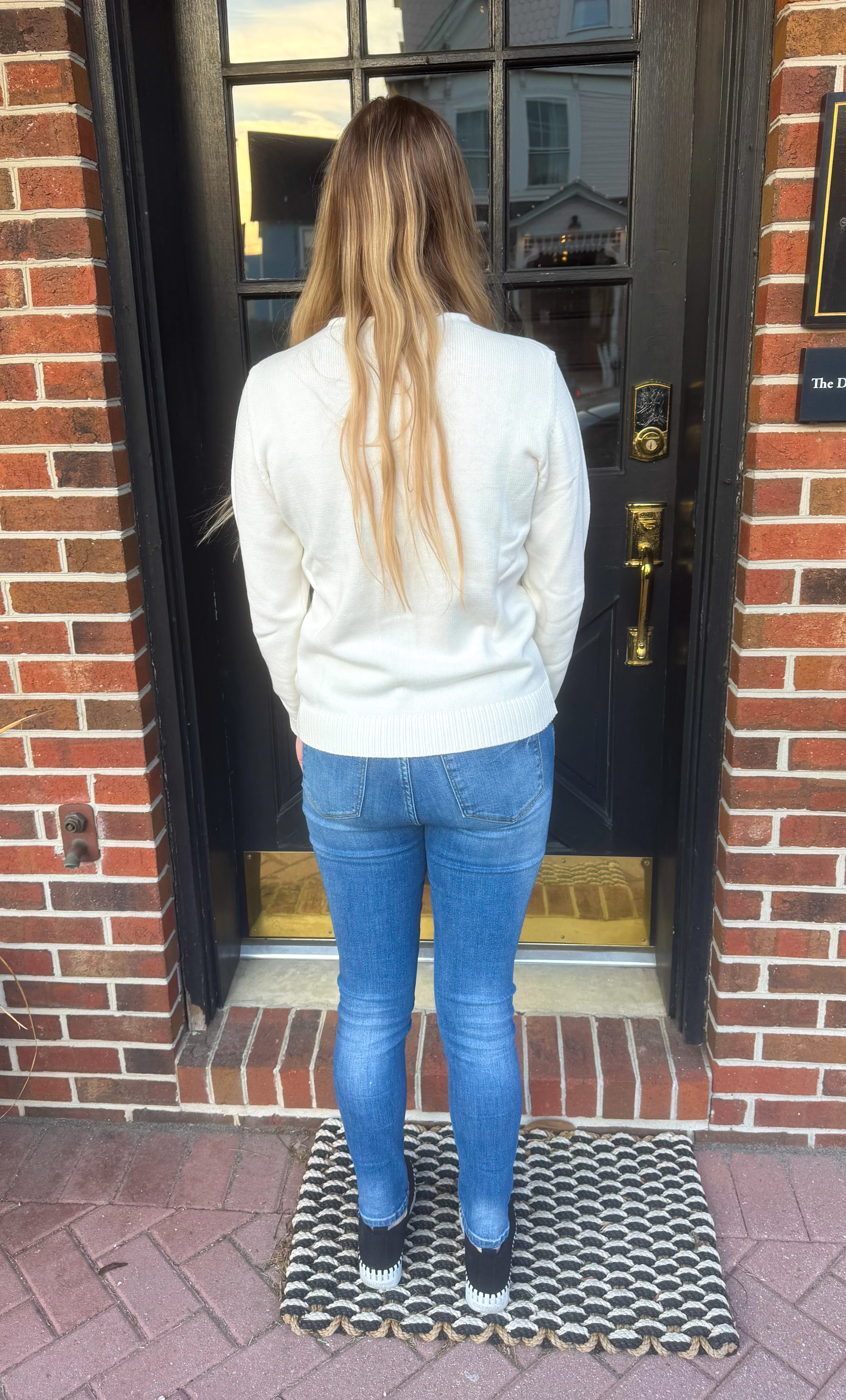 Lulu B Chic Cream Cable Knit V-Neck Sweater - Image 3